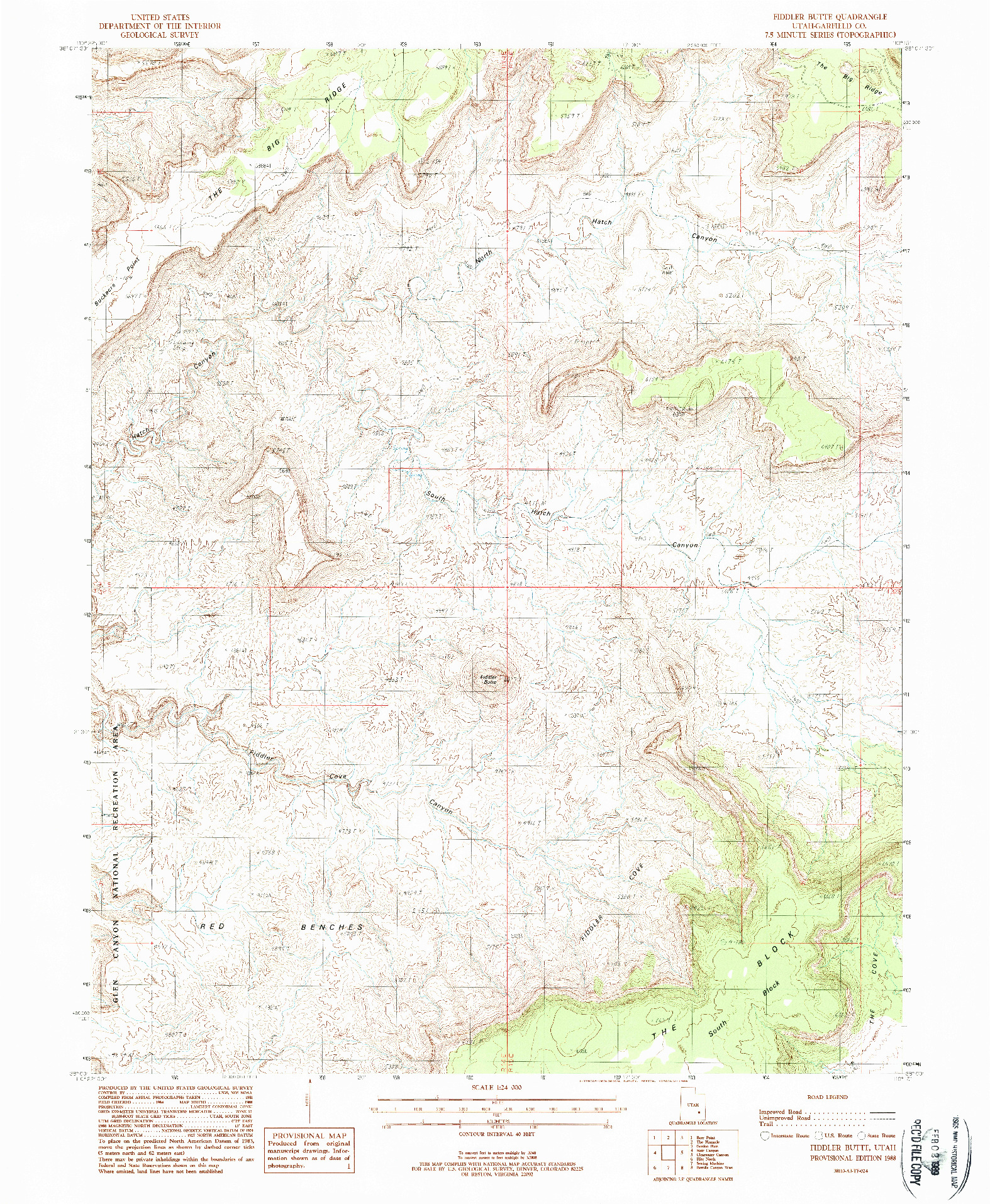 USGS 1:24000-SCALE QUADRANGLE FOR FIDDLER BUTTE, UT 1988