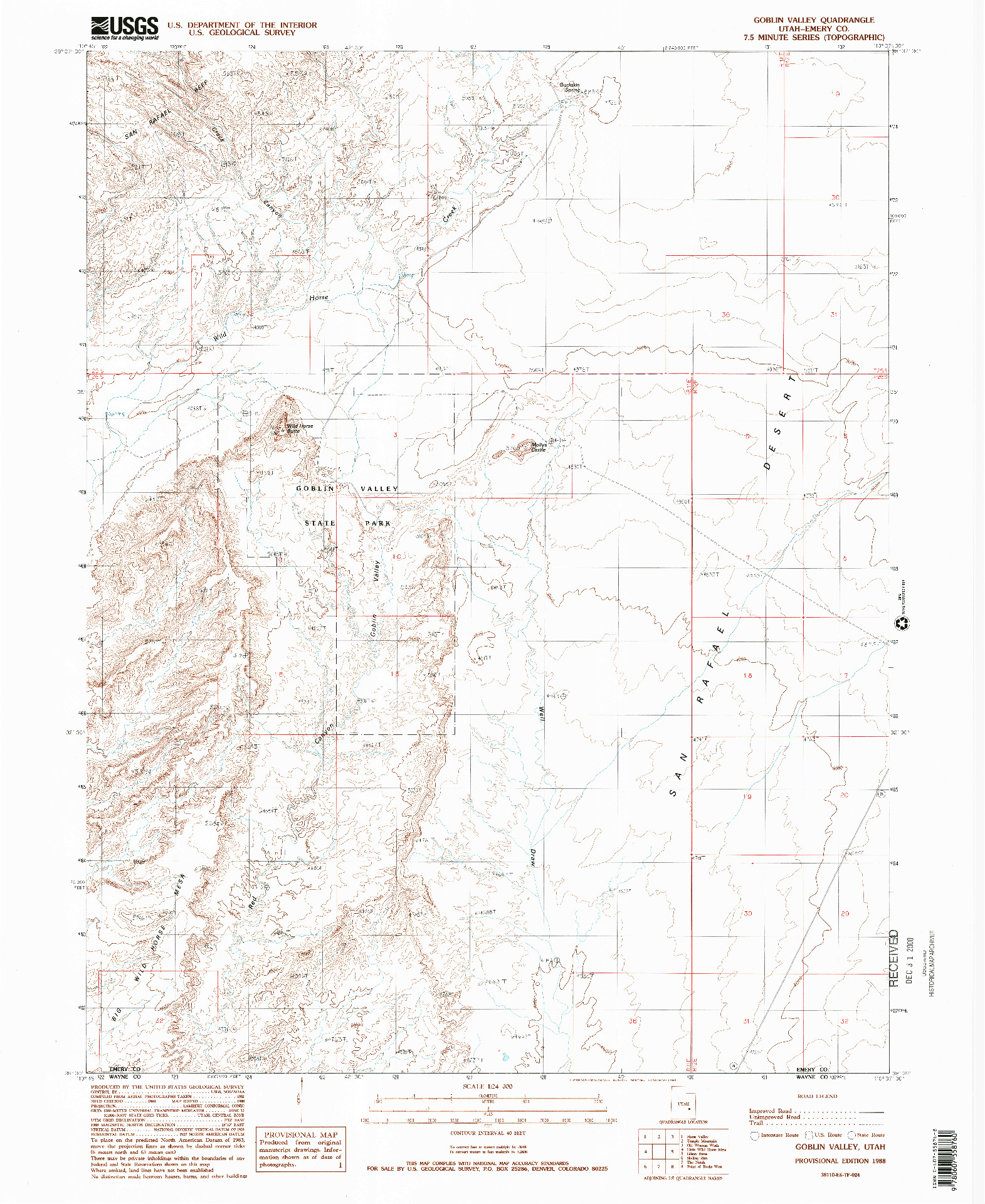 USGS 1:24000-SCALE QUADRANGLE FOR GOBLIN VALLEY, UT 1988