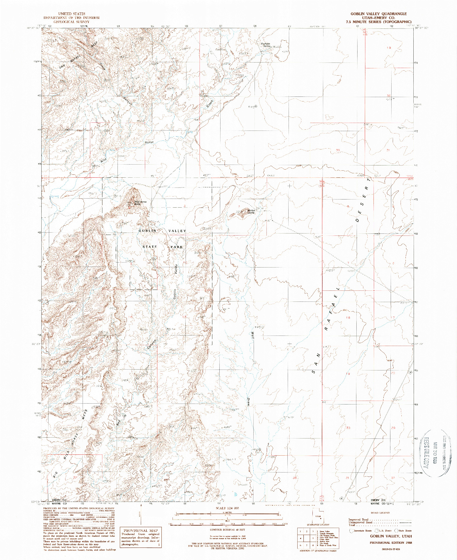 USGS 1:24000-SCALE QUADRANGLE FOR GOBLIN VALLEY, UT 1988