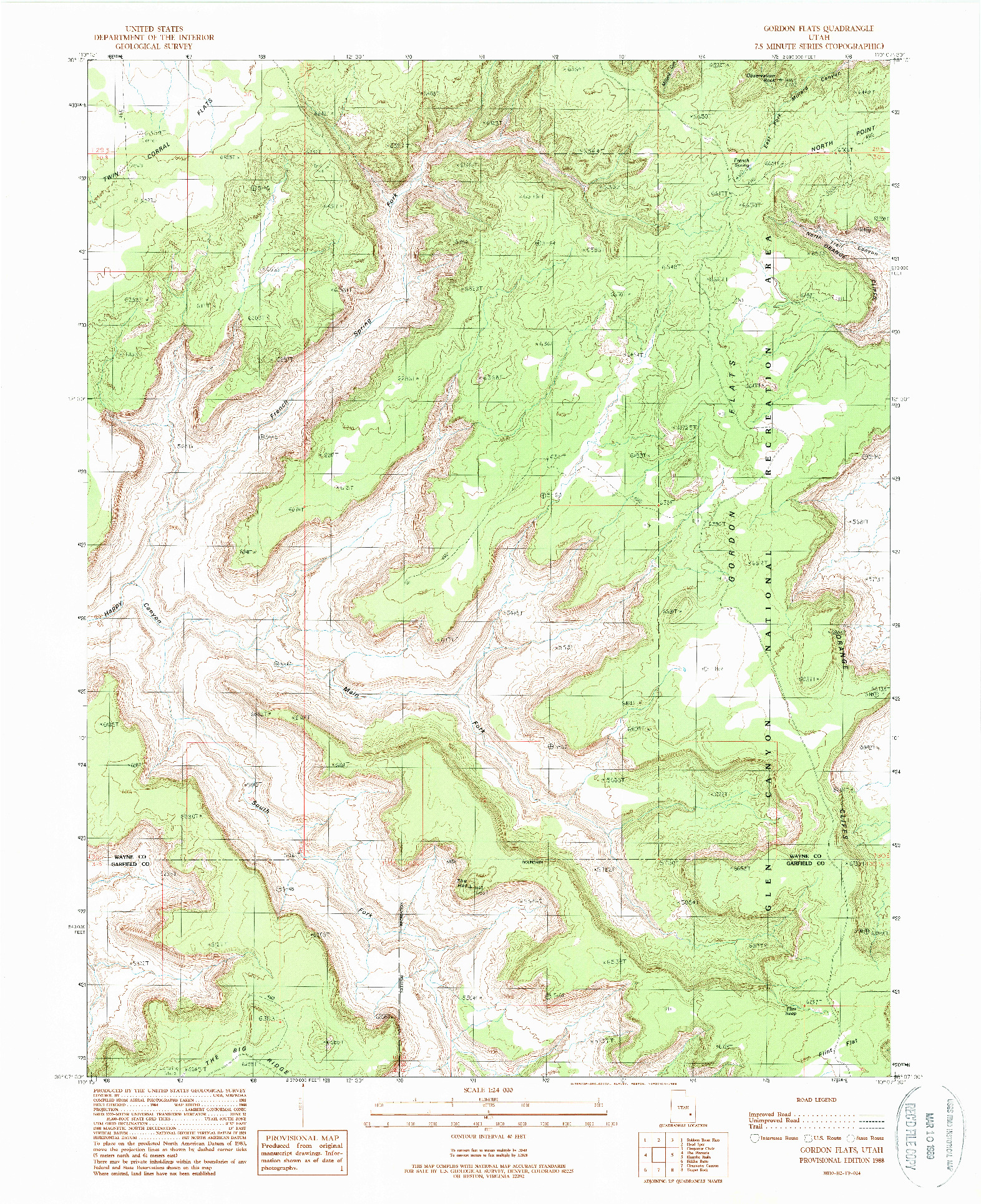 USGS 1:24000-SCALE QUADRANGLE FOR GORDON FLATS, UT 1988