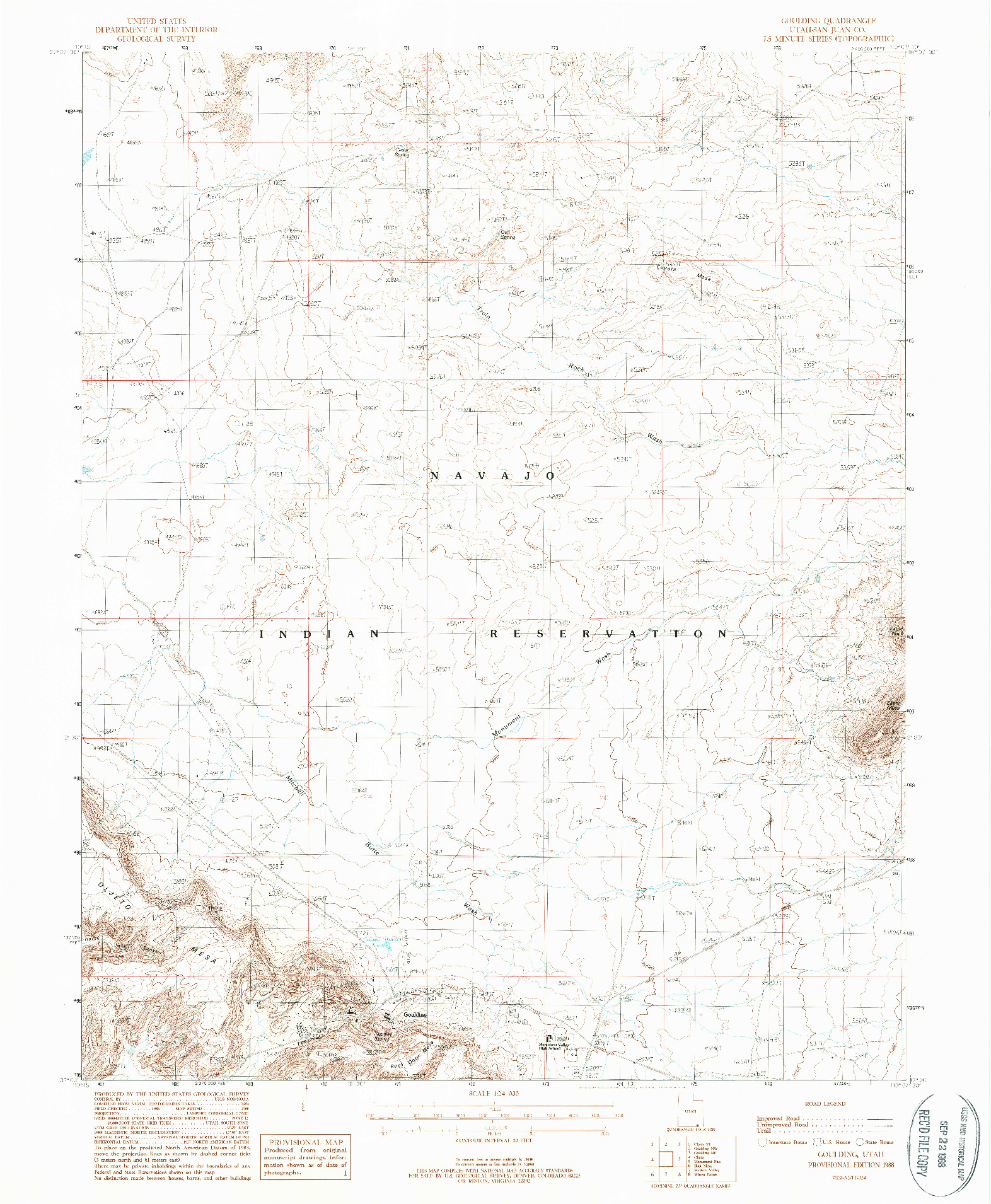 USGS 1:24000-SCALE QUADRANGLE FOR GOULDING, UT 1988