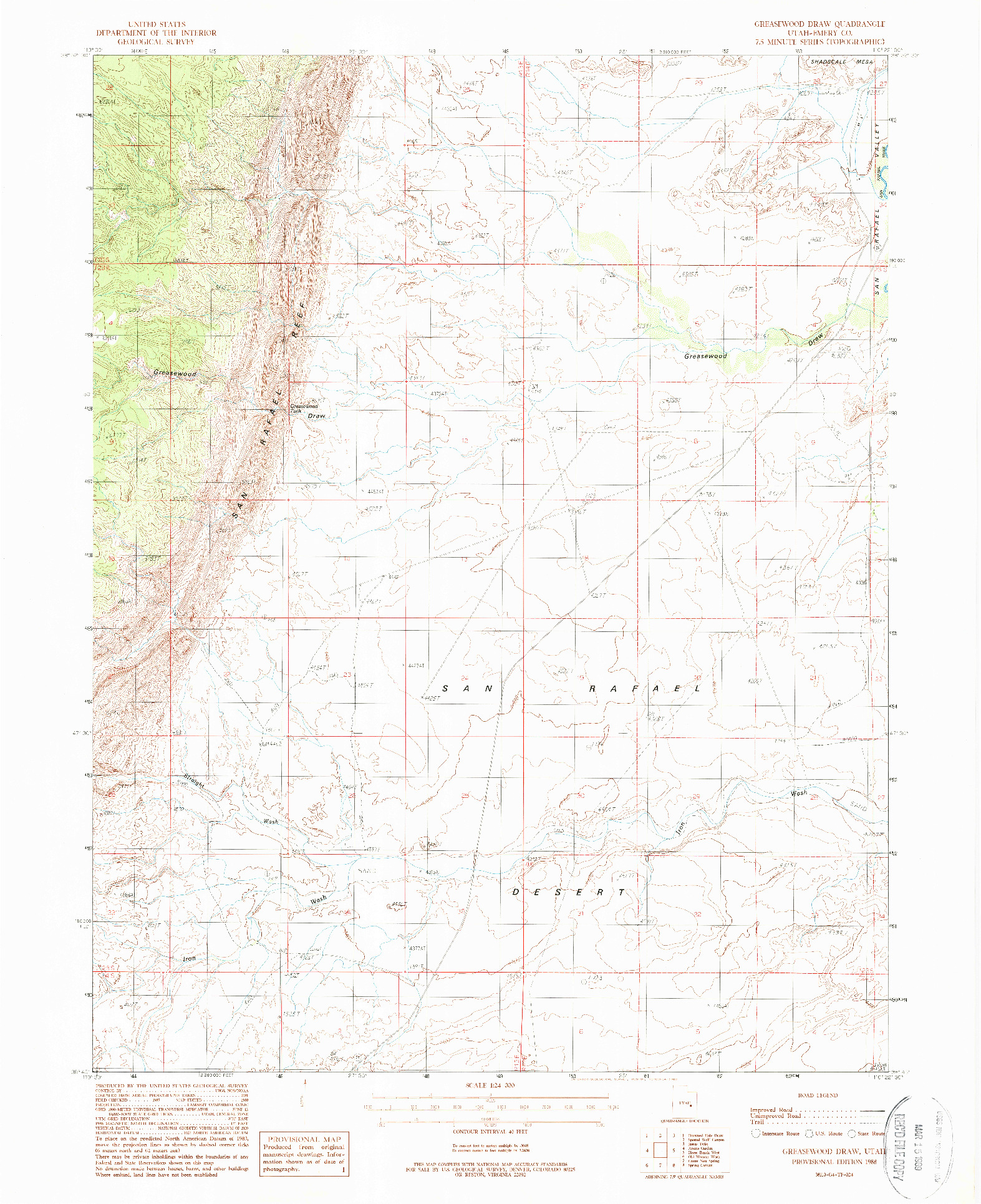 USGS 1:24000-SCALE QUADRANGLE FOR GREASEWOOD DRAW, UT 1988