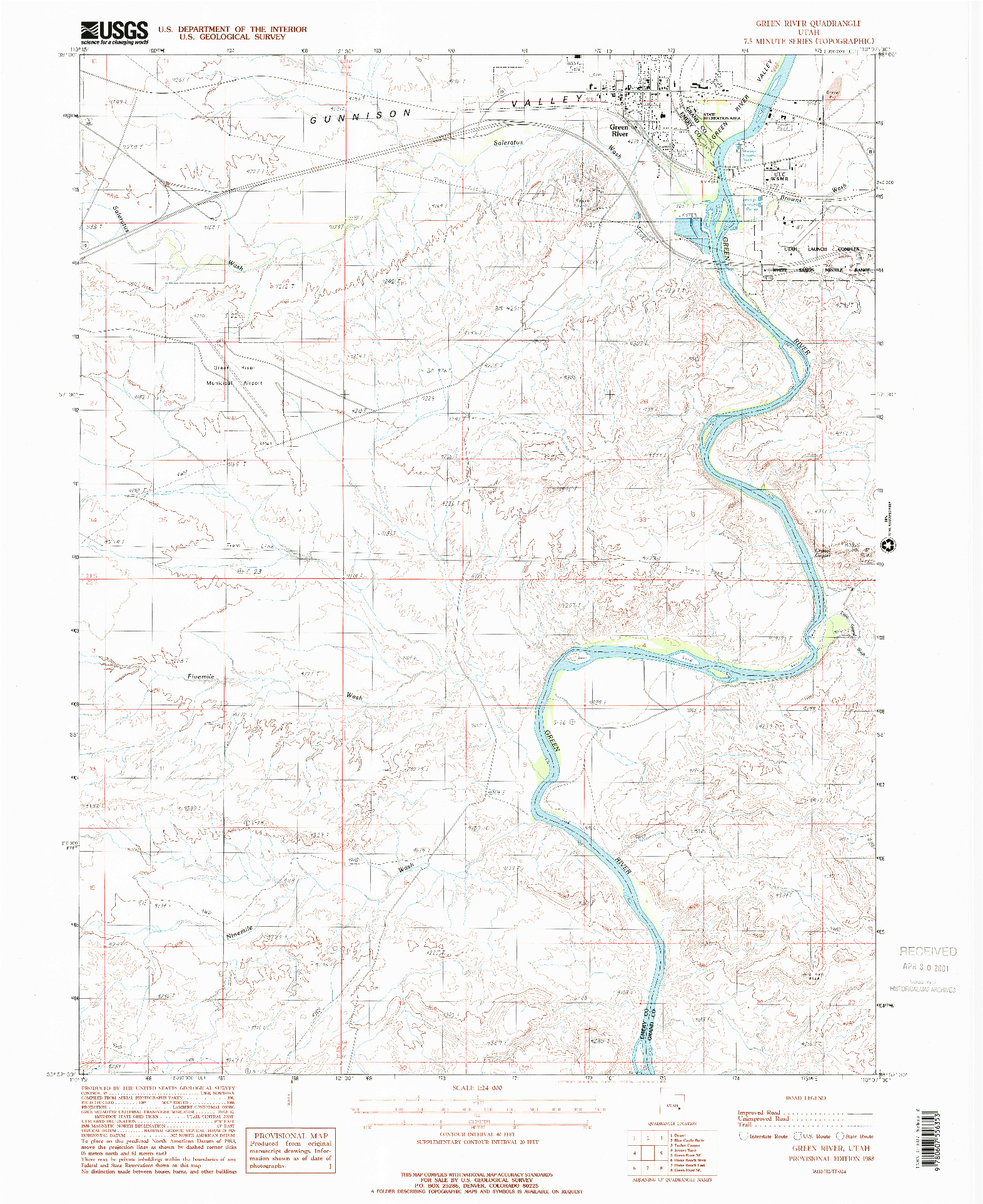 USGS 1:24000-SCALE QUADRANGLE FOR GREEN RIVER, UT 1988