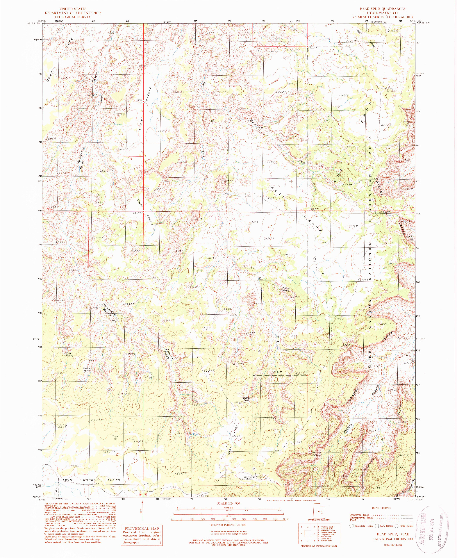 USGS 1:24000-SCALE QUADRANGLE FOR HEAD SPUR, UT 1988