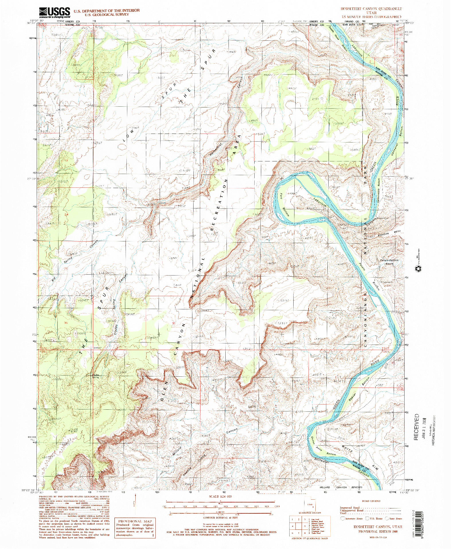 USGS 1:24000-SCALE QUADRANGLE FOR HORSETHIEF CANYON, UT 1988