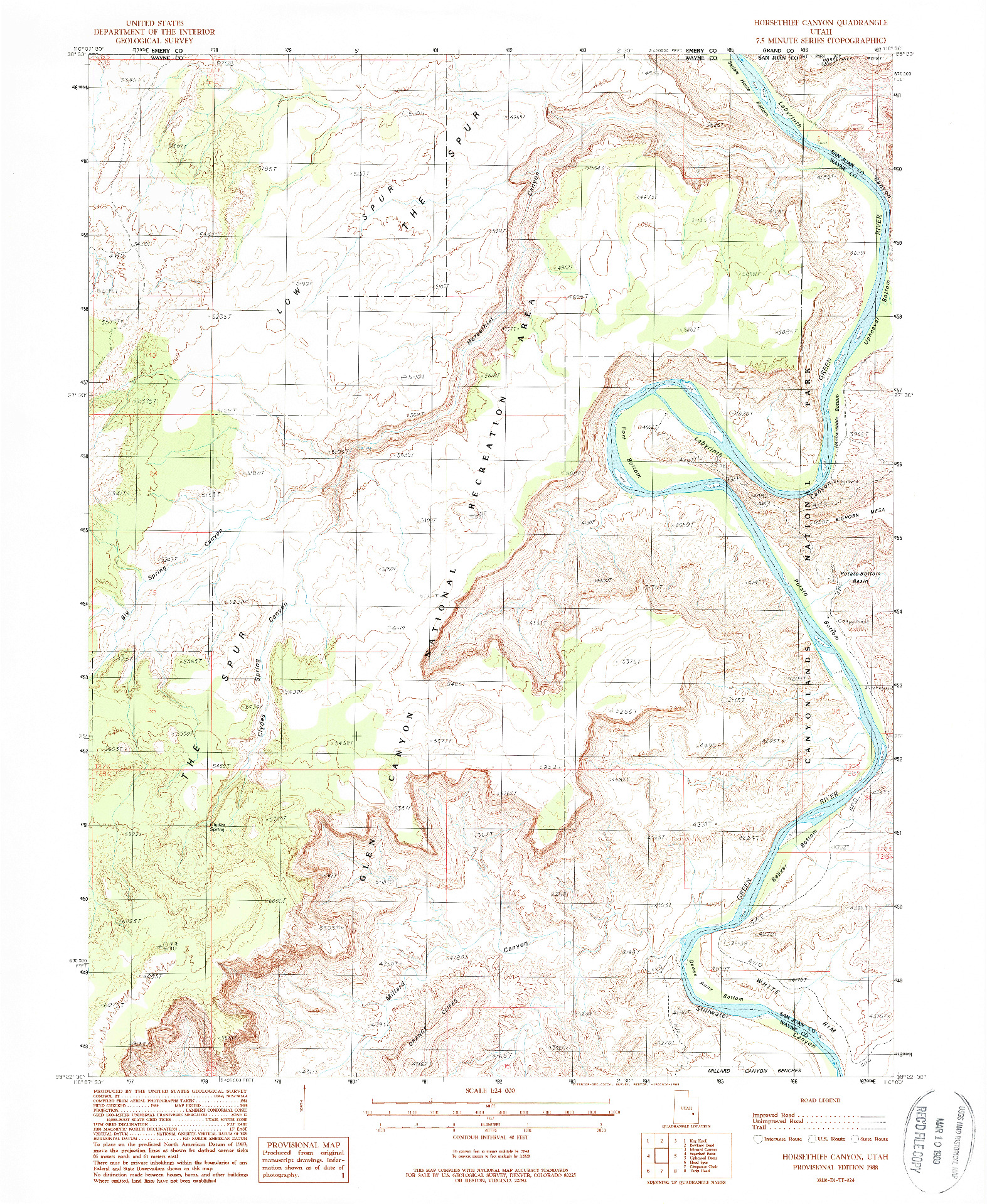 USGS 1:24000-SCALE QUADRANGLE FOR HORSETHIEF CANYON, UT 1988