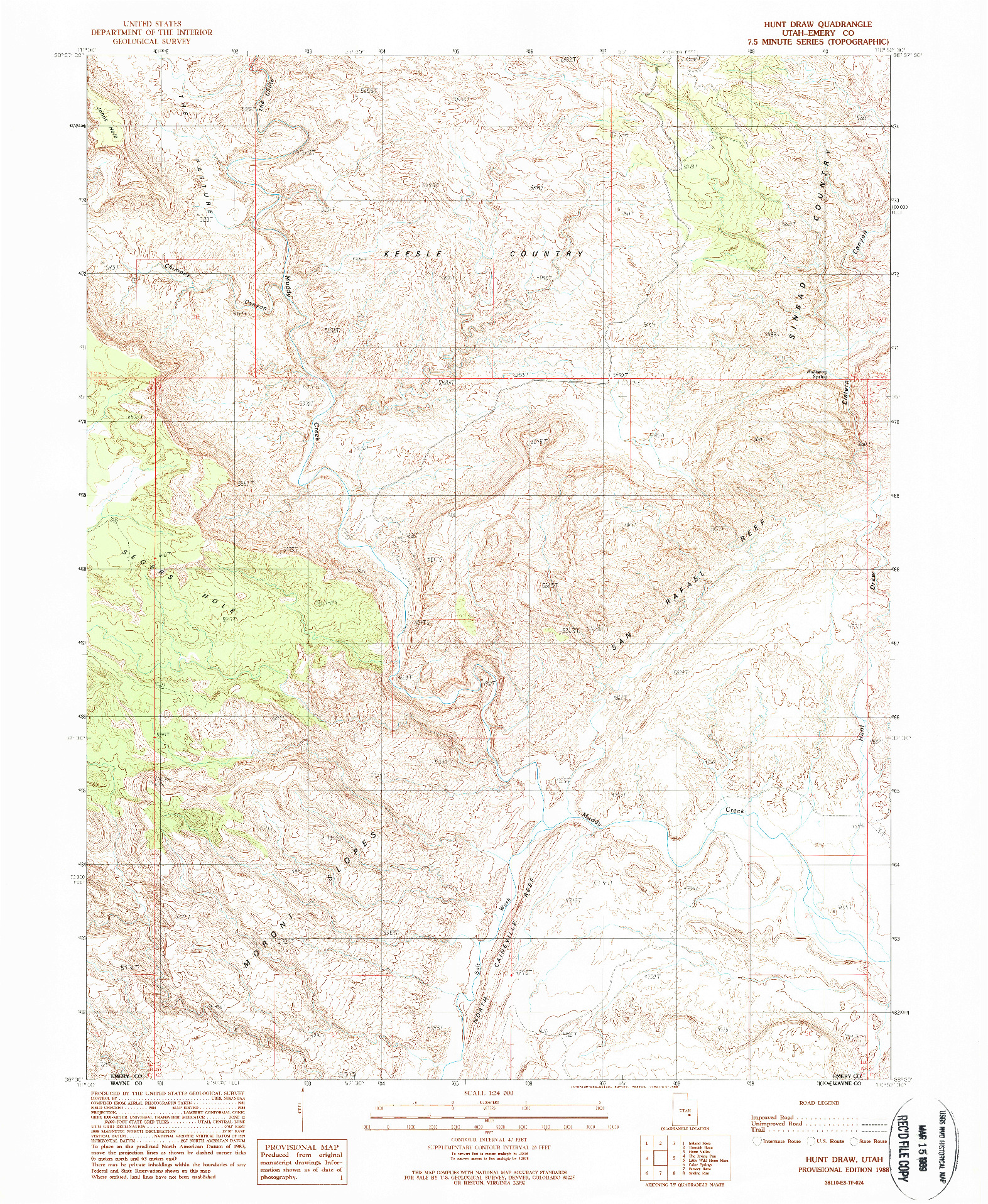 USGS 1:24000-SCALE QUADRANGLE FOR HUNT DRAW, UT 1988