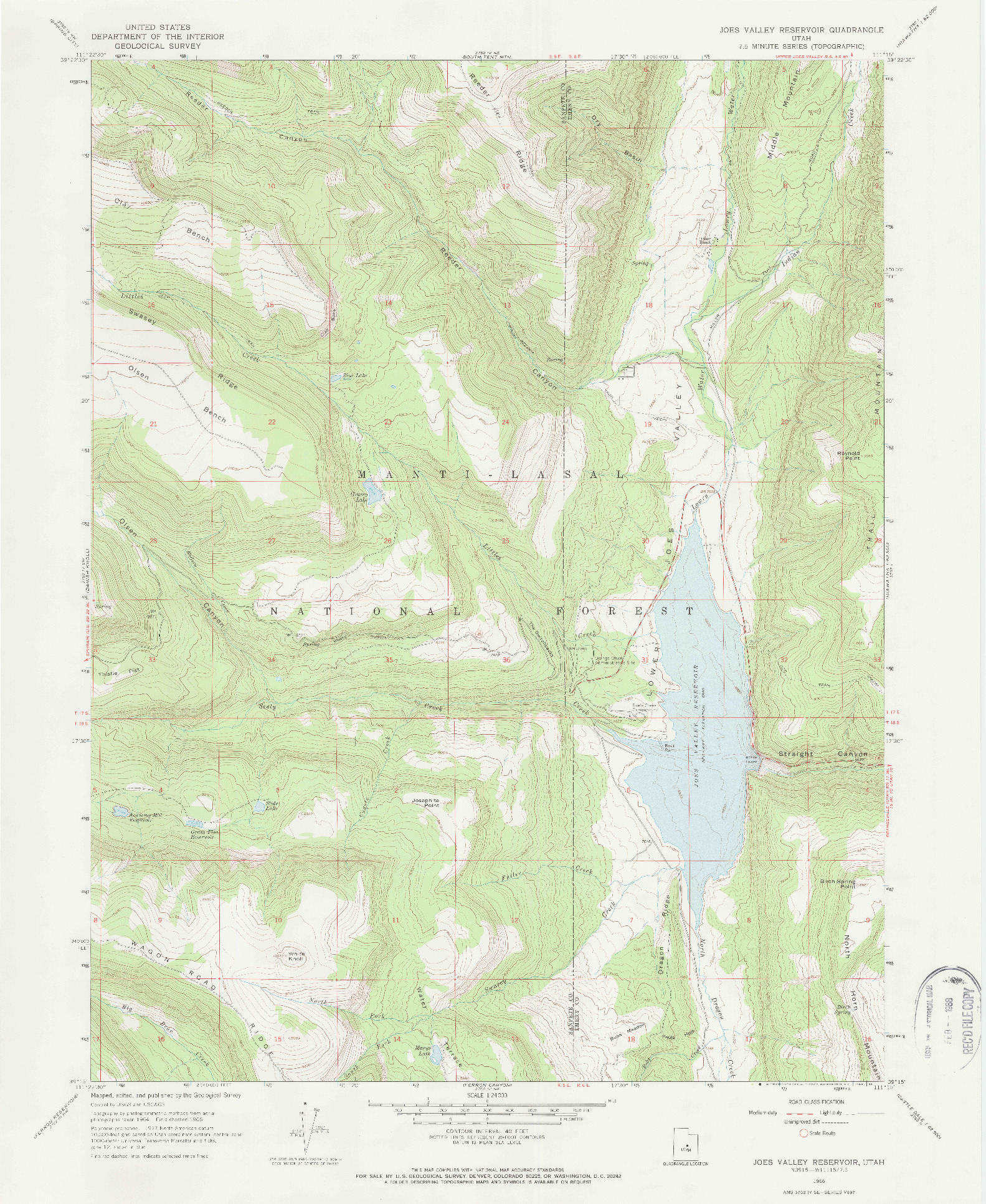 USGS 1:24000-SCALE QUADRANGLE FOR JOES VALLEY RESERVOIR, UT 1966