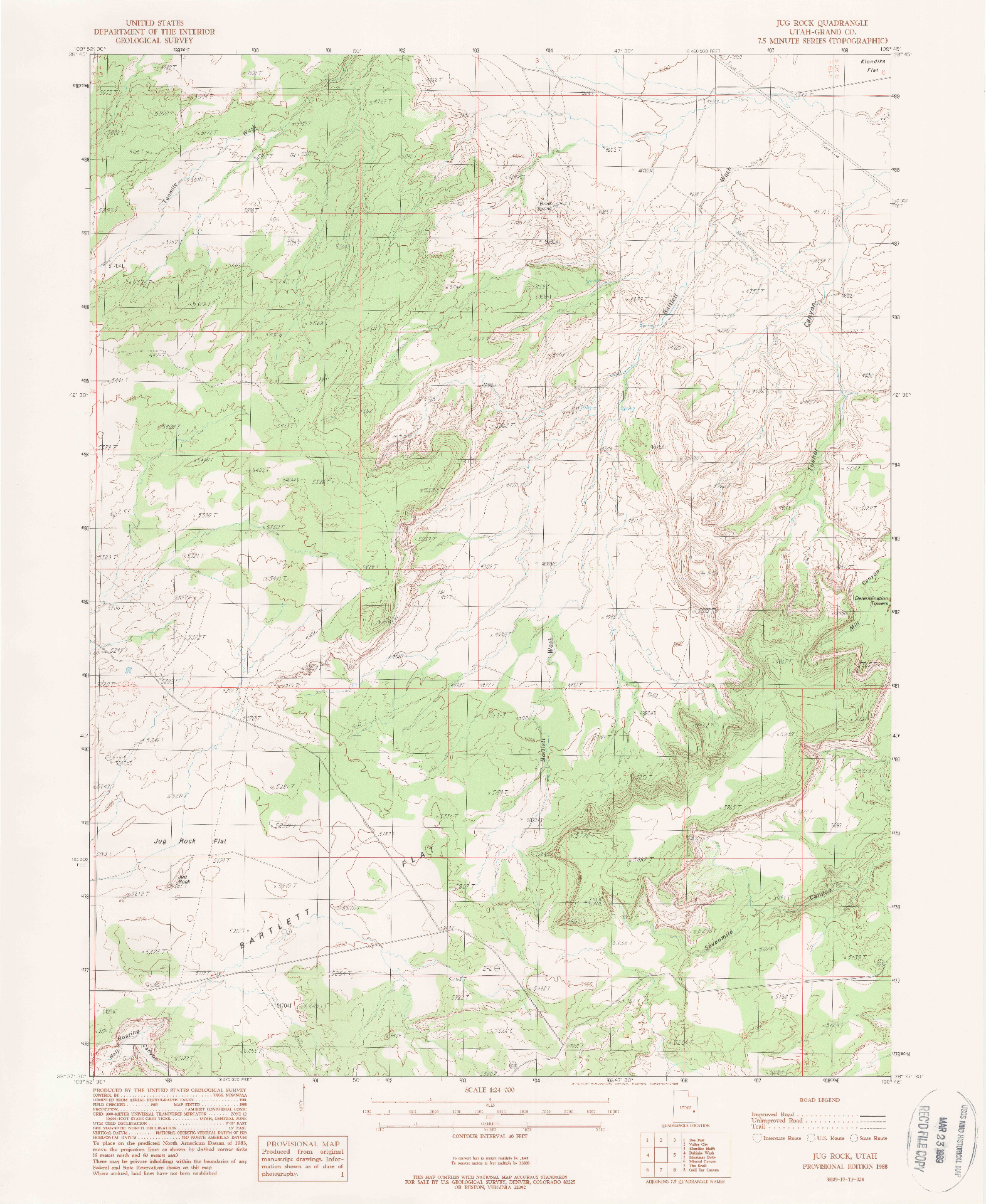 USGS 1:24000-SCALE QUADRANGLE FOR JUG ROCK, UT 1988