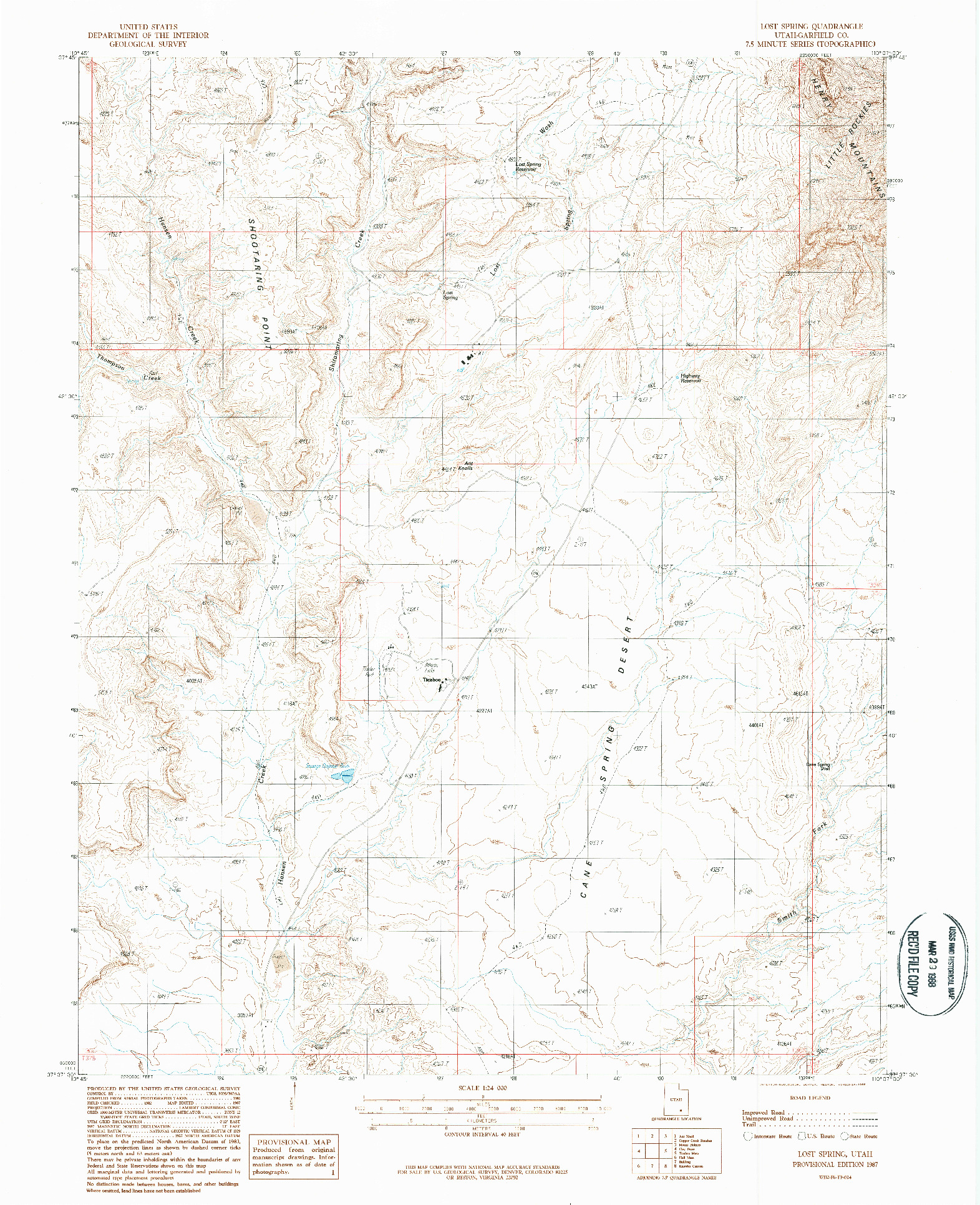 USGS 1:24000-SCALE QUADRANGLE FOR LOST SPRING, UT 1987