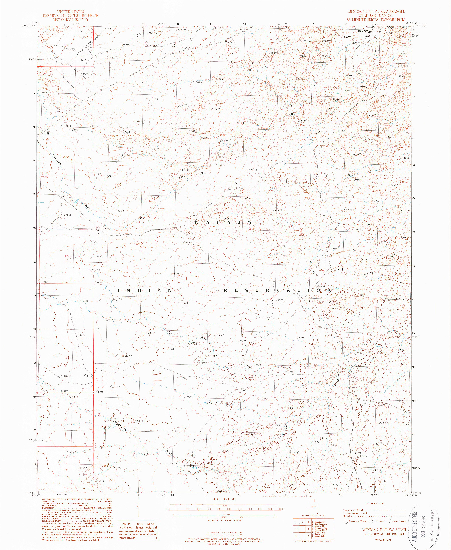 USGS 1:24000-SCALE QUADRANGLE FOR MEXICAN HAT SW, UT 1988