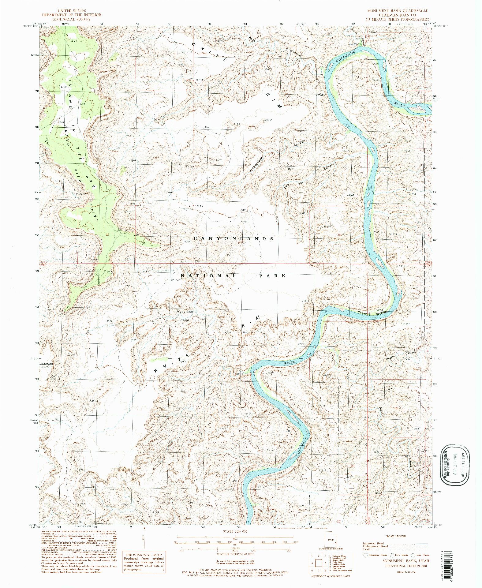 USGS 1:24000-SCALE QUADRANGLE FOR MONUMENT BASIN, UT 1988