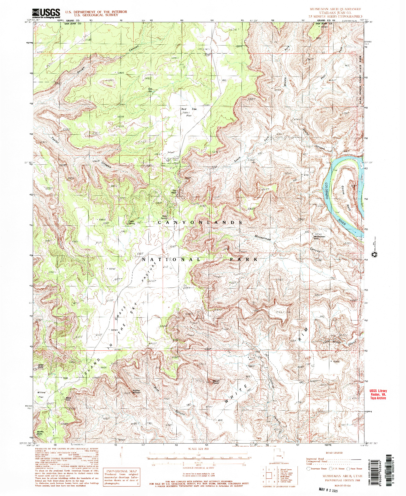 USGS 1:24000-SCALE QUADRANGLE FOR MUSSELMAN ARCH, UT 1988