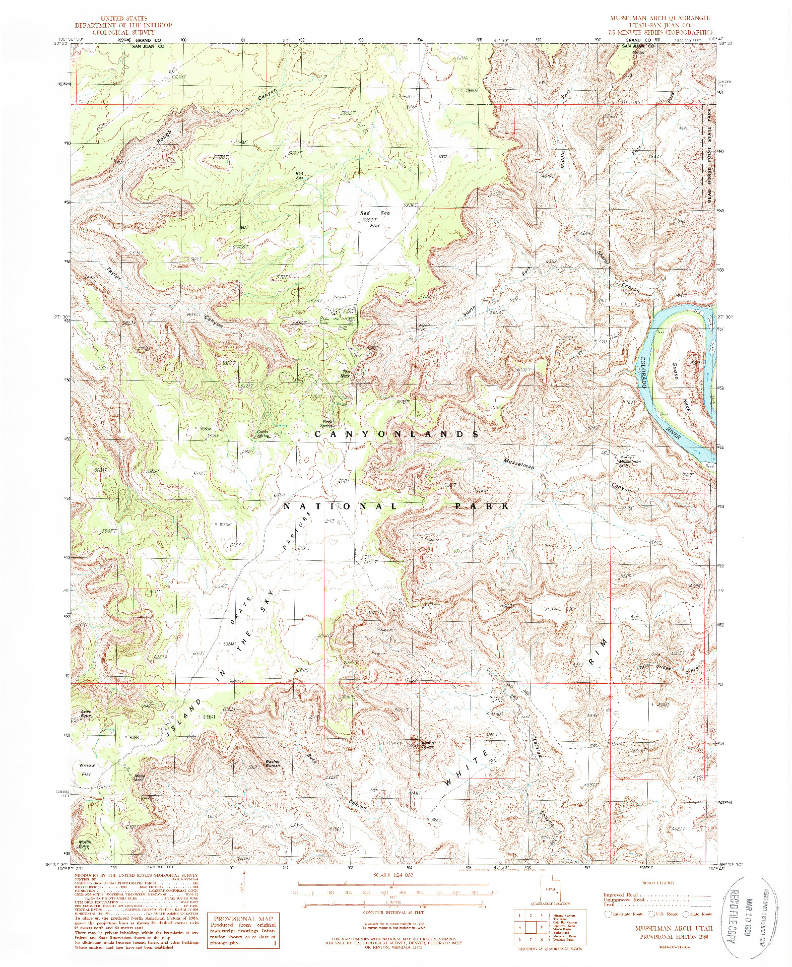 USGS 1:24000-SCALE QUADRANGLE FOR MUSSELMAN ARCH, UT 1988