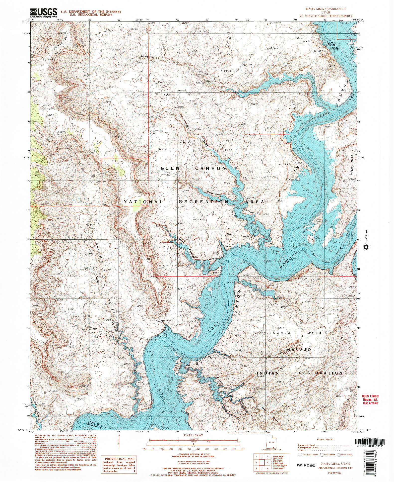 USGS 1:24000-SCALE QUADRANGLE FOR NASJA MESA, UT 1987