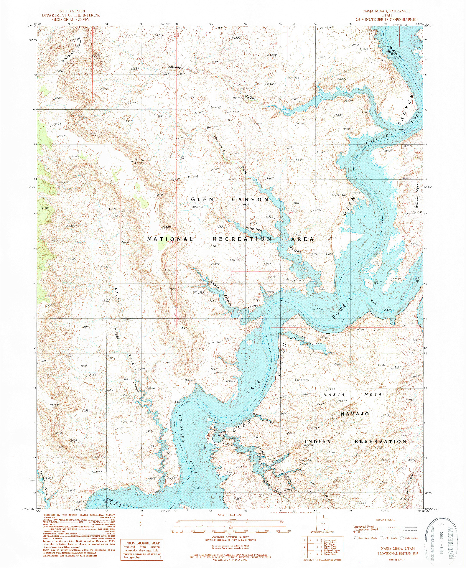 USGS 1:24000-SCALE QUADRANGLE FOR NASJA MESA, UT 1987