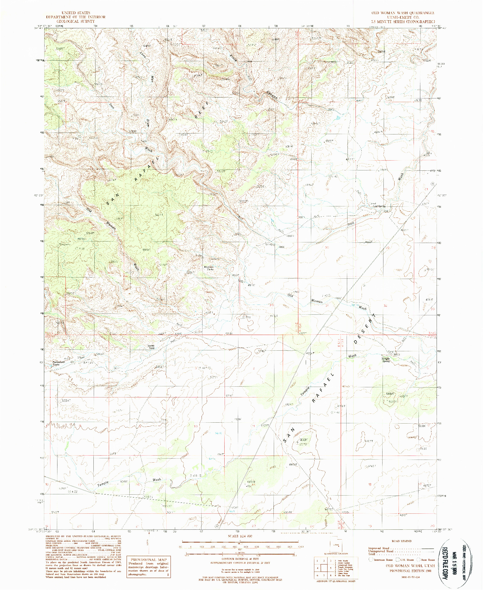 USGS 1:24000-SCALE QUADRANGLE FOR OLD WOMAN WASH, UT 1988