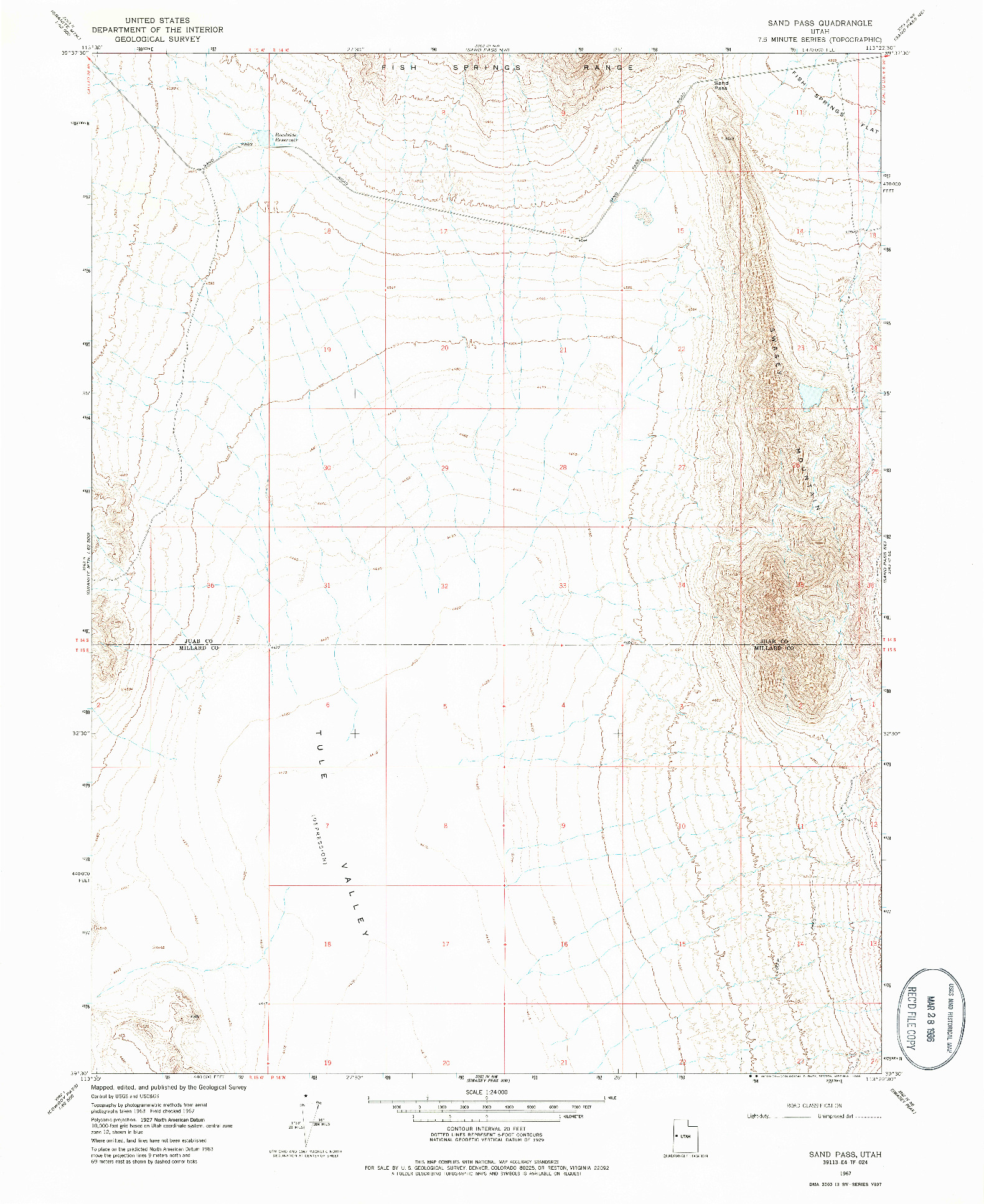 USGS 1:24000-SCALE QUADRANGLE FOR SAND PASS, UT 1967