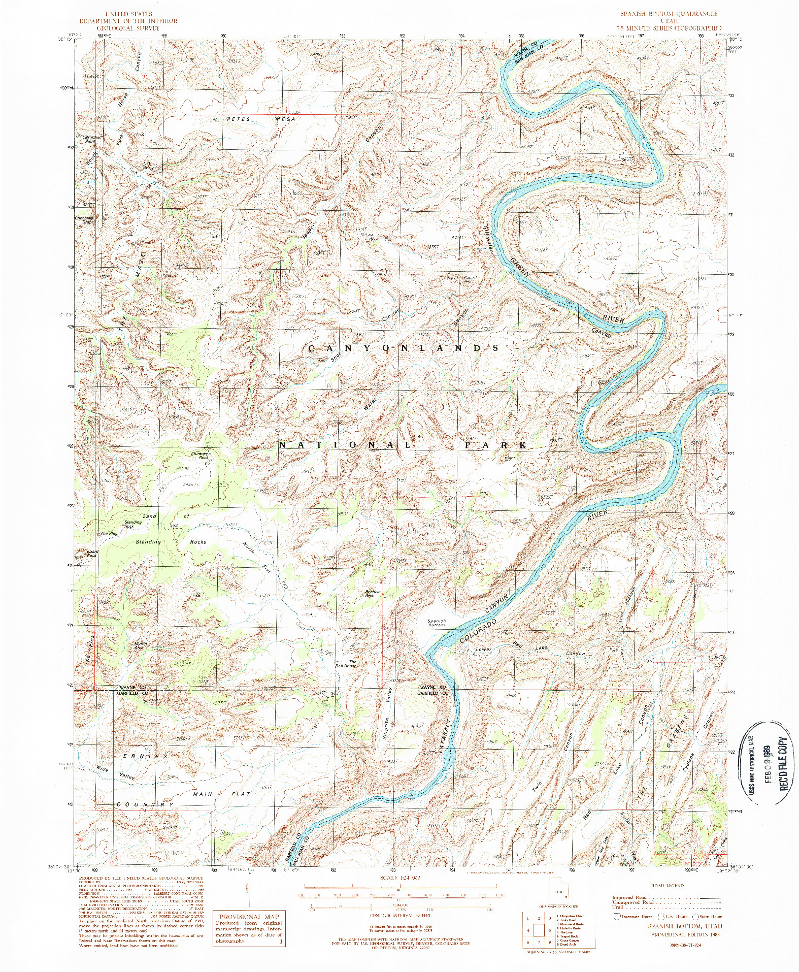 USGS 1:24000-SCALE QUADRANGLE FOR SPANISH BOTTOM, UT 1988