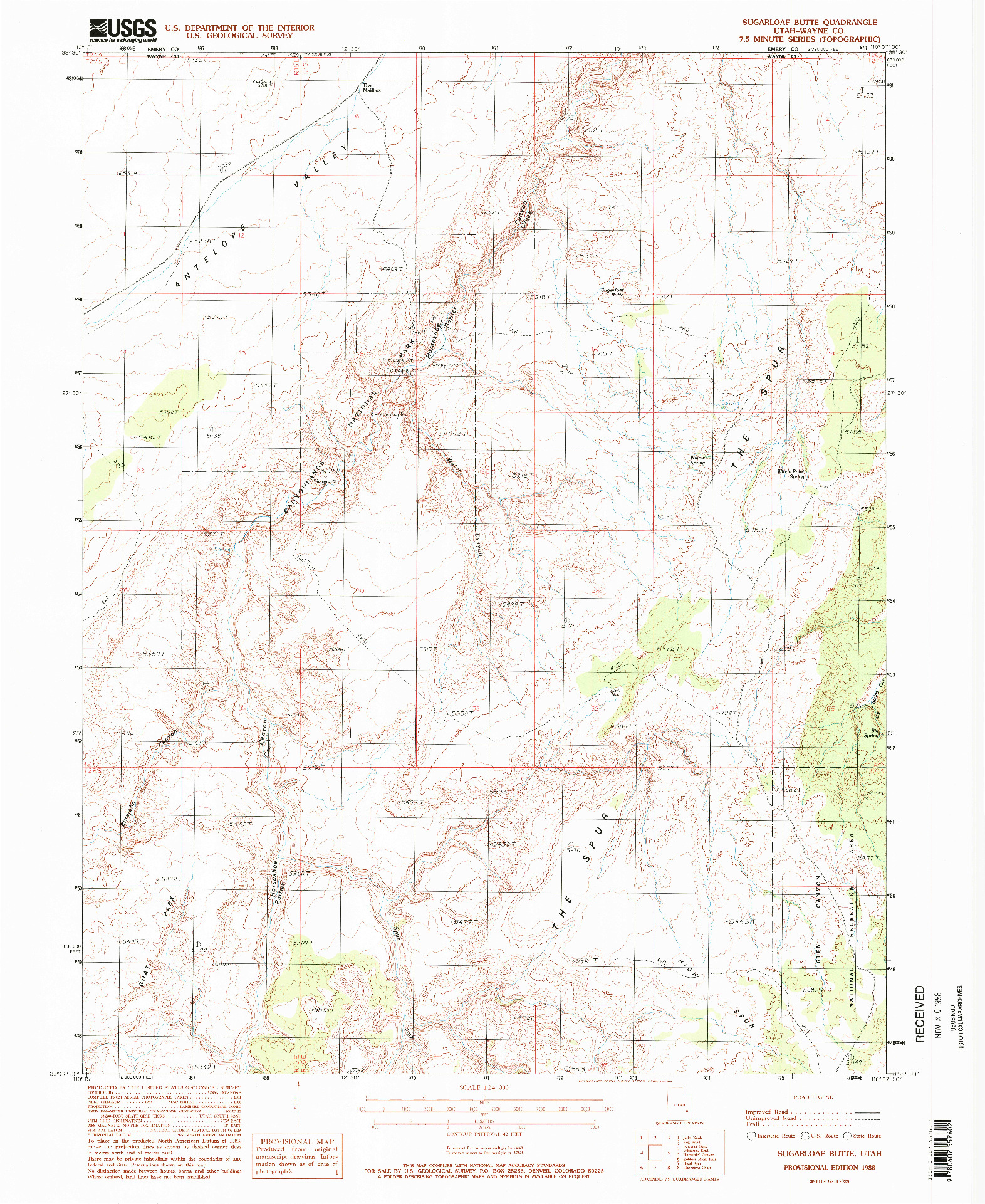 USGS 1:24000-SCALE QUADRANGLE FOR SUGARLOAF BUTTE, UT 1988