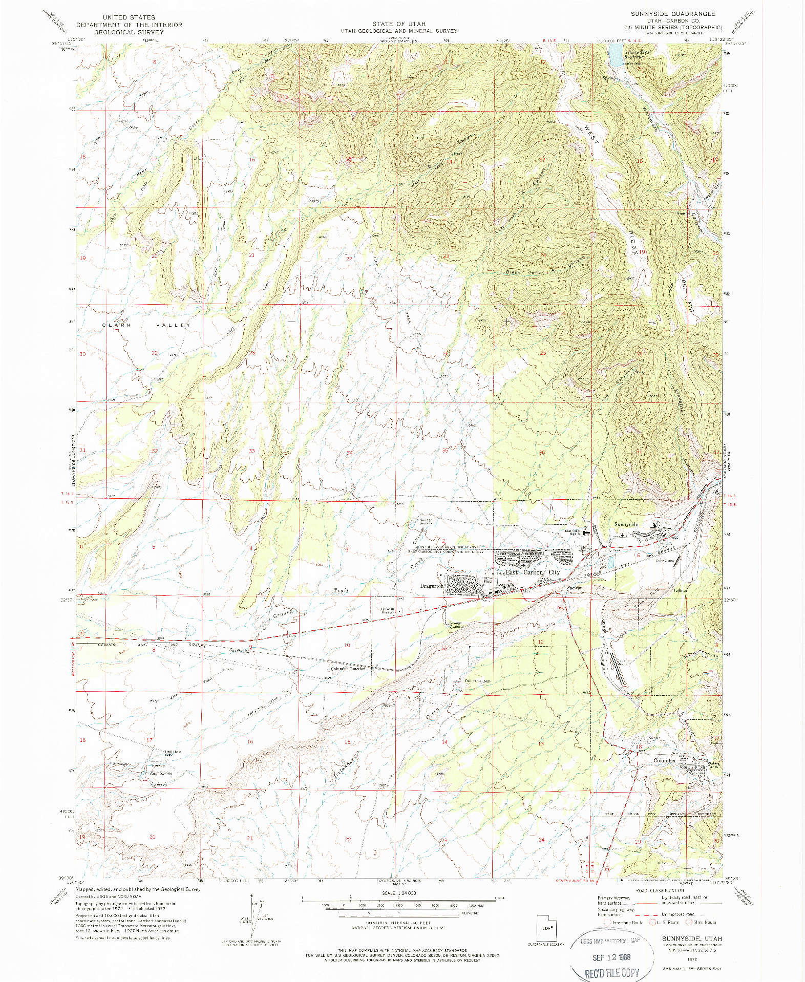 USGS 1:24000-SCALE QUADRANGLE FOR SUNNYSIDE, UT 1972