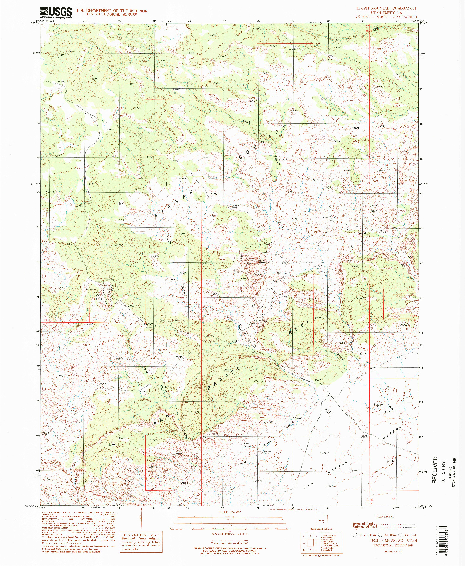 USGS 1:24000-SCALE QUADRANGLE FOR TEMPLE MOUNTAIN, UT 1988