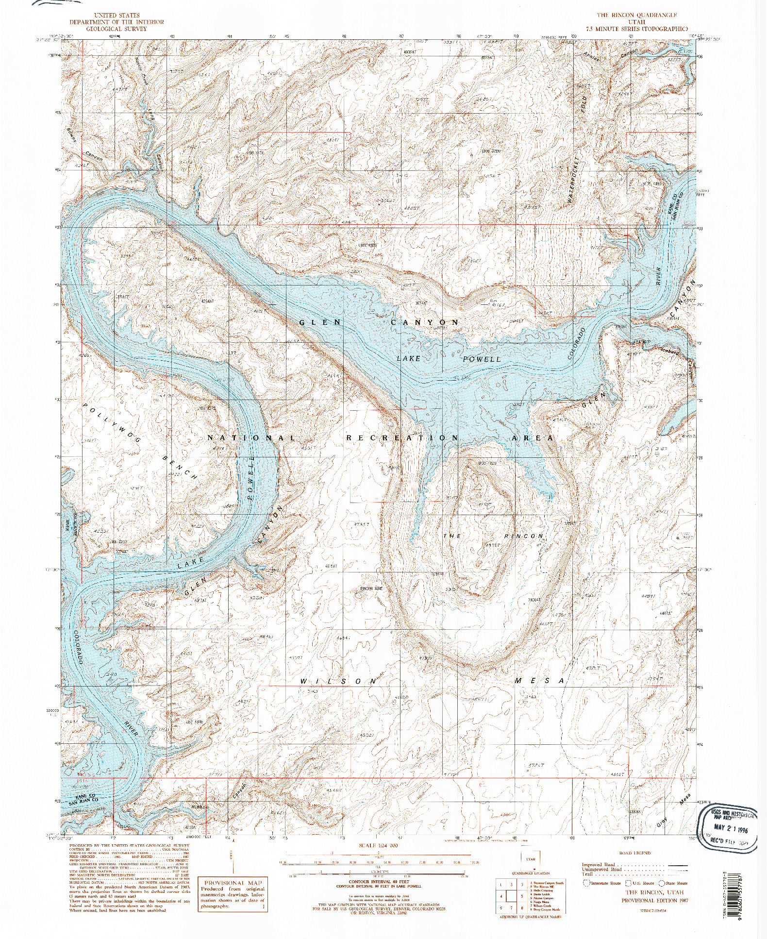 USGS 1:24000-SCALE QUADRANGLE FOR THE RINCON, UT 1987