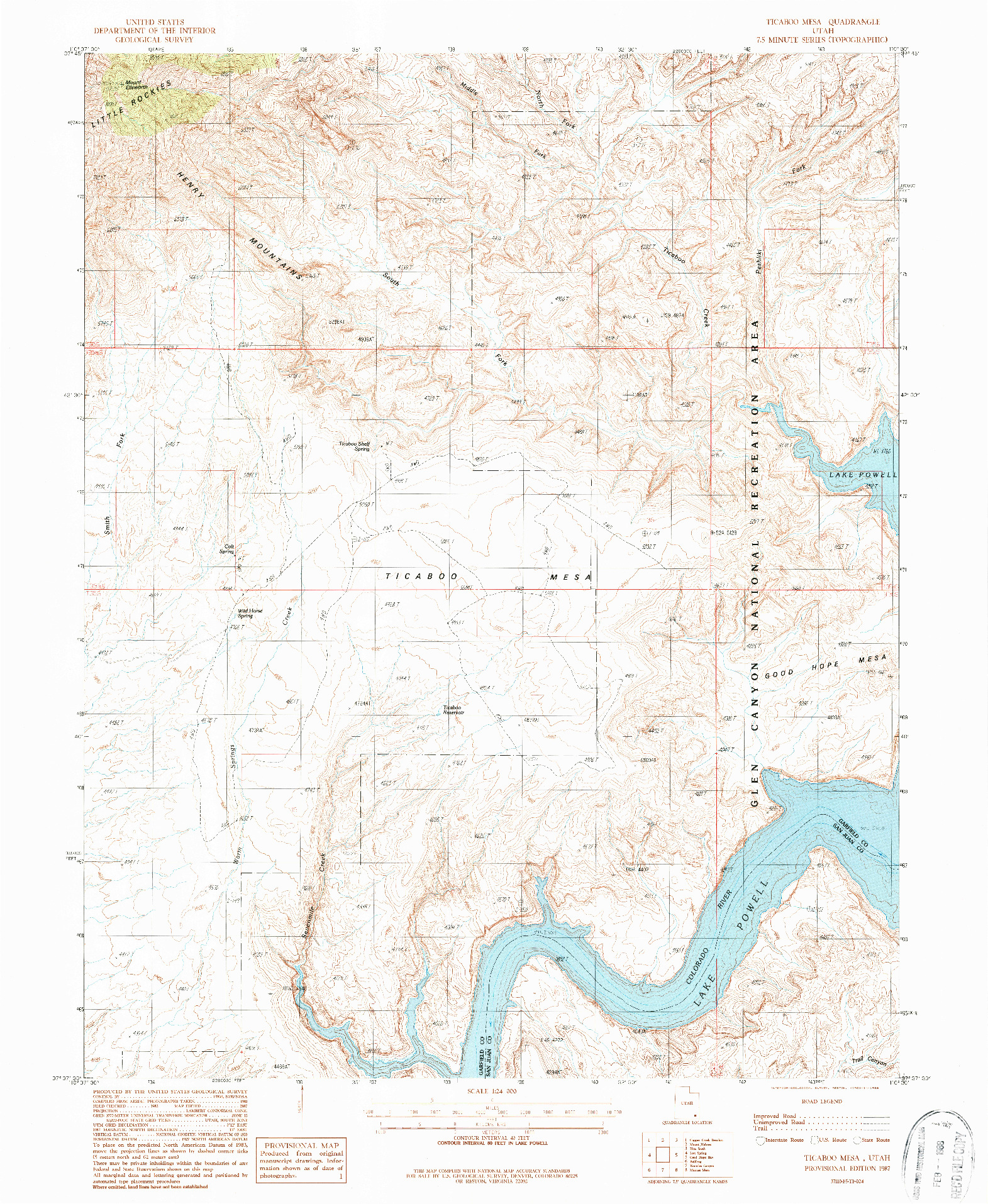 USGS 1:24000-SCALE QUADRANGLE FOR TICABOO MESA, UT 1987