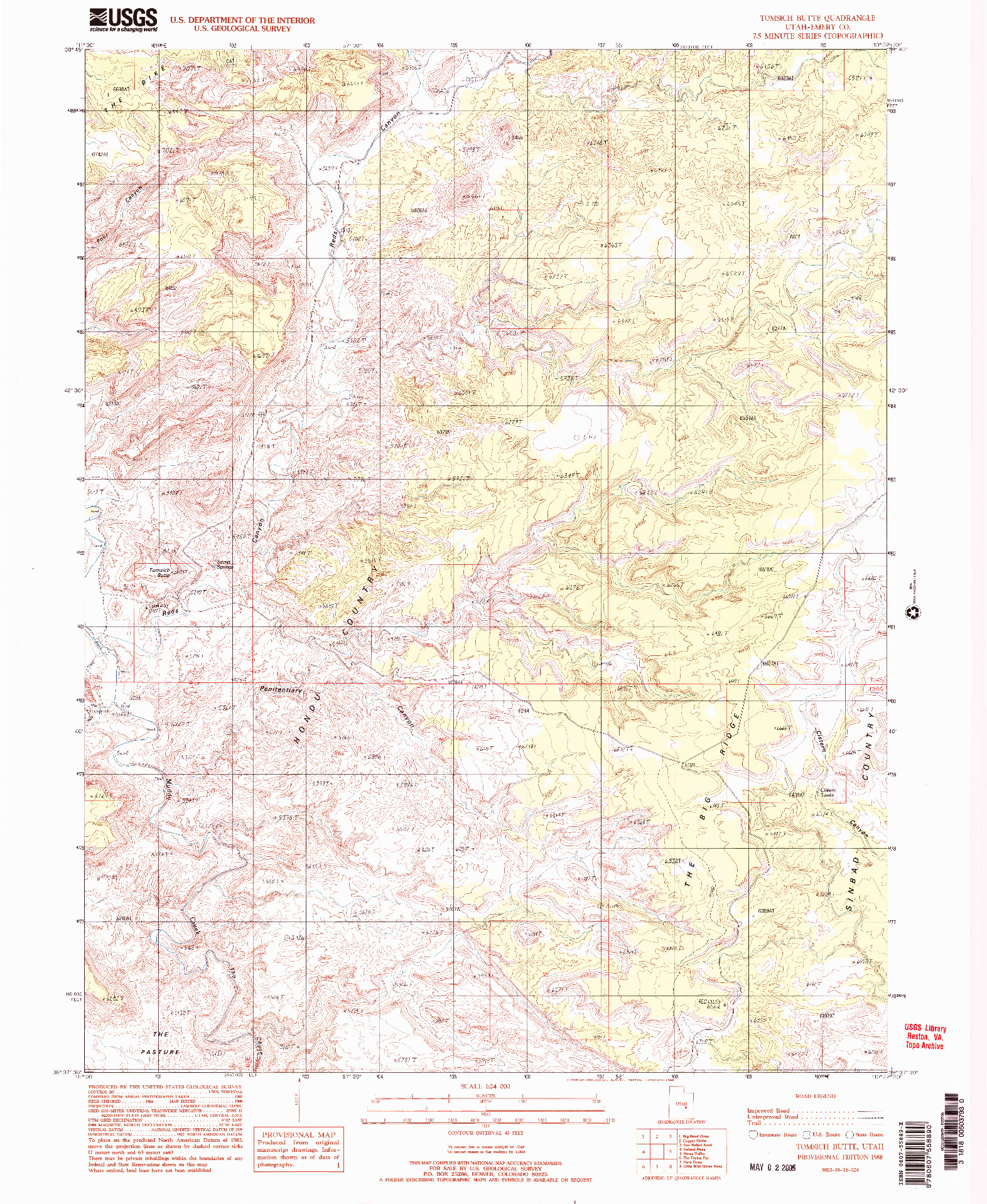 USGS 1:24000-SCALE QUADRANGLE FOR TOMSICH BUTTE, UT 1988