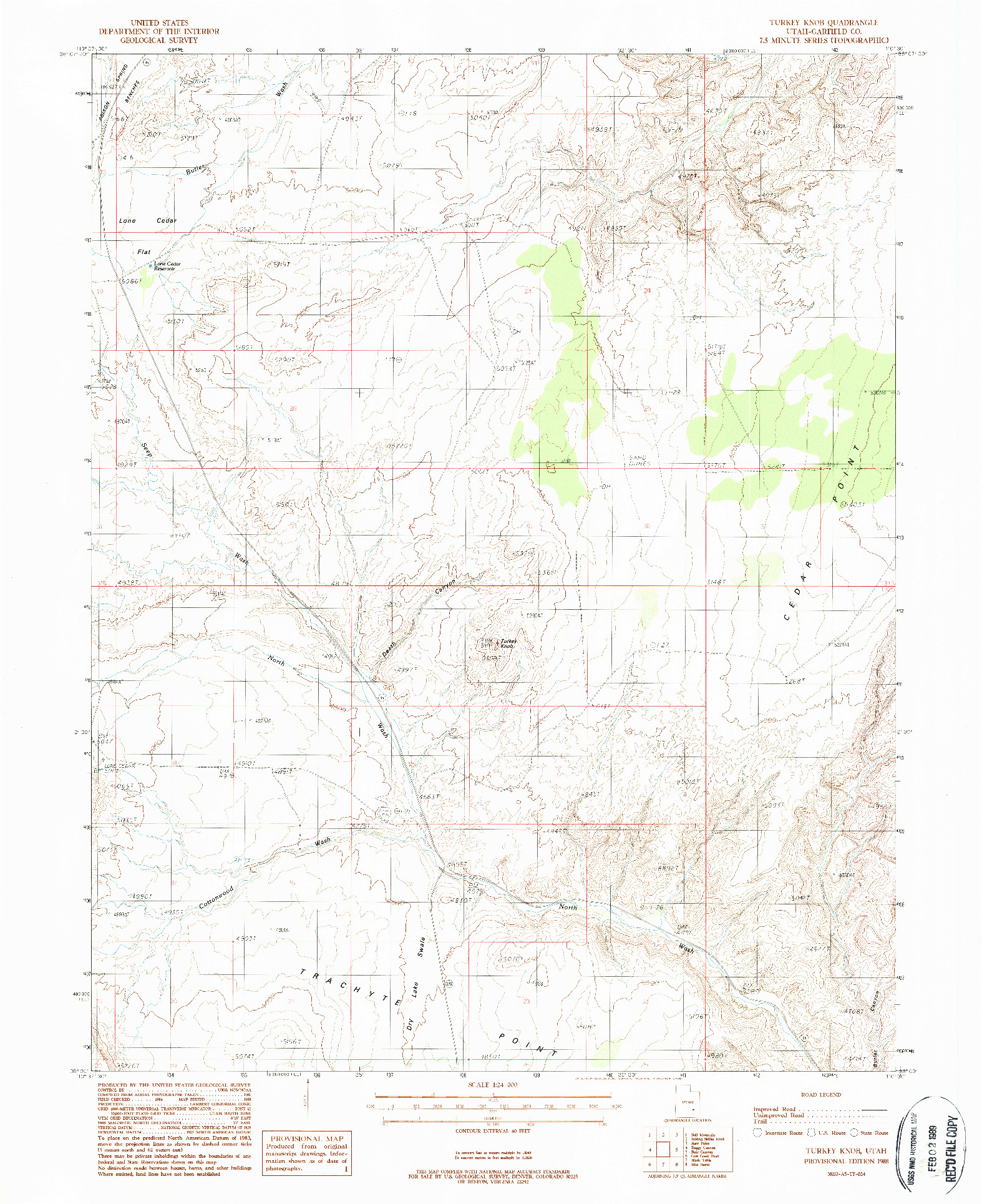 USGS 1:24000-SCALE QUADRANGLE FOR TURKEY KNOB, UT 1988