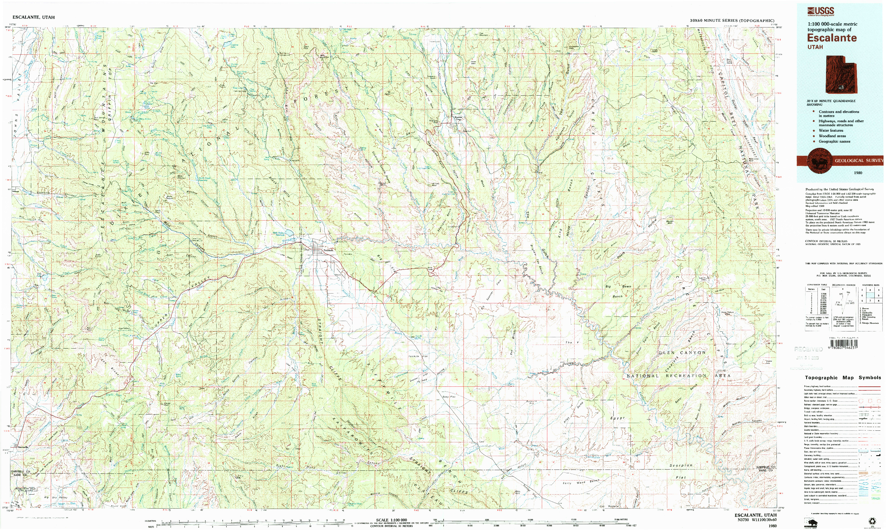 USGS 1:100000-SCALE QUADRANGLE FOR ESCALANTE, UT 1980