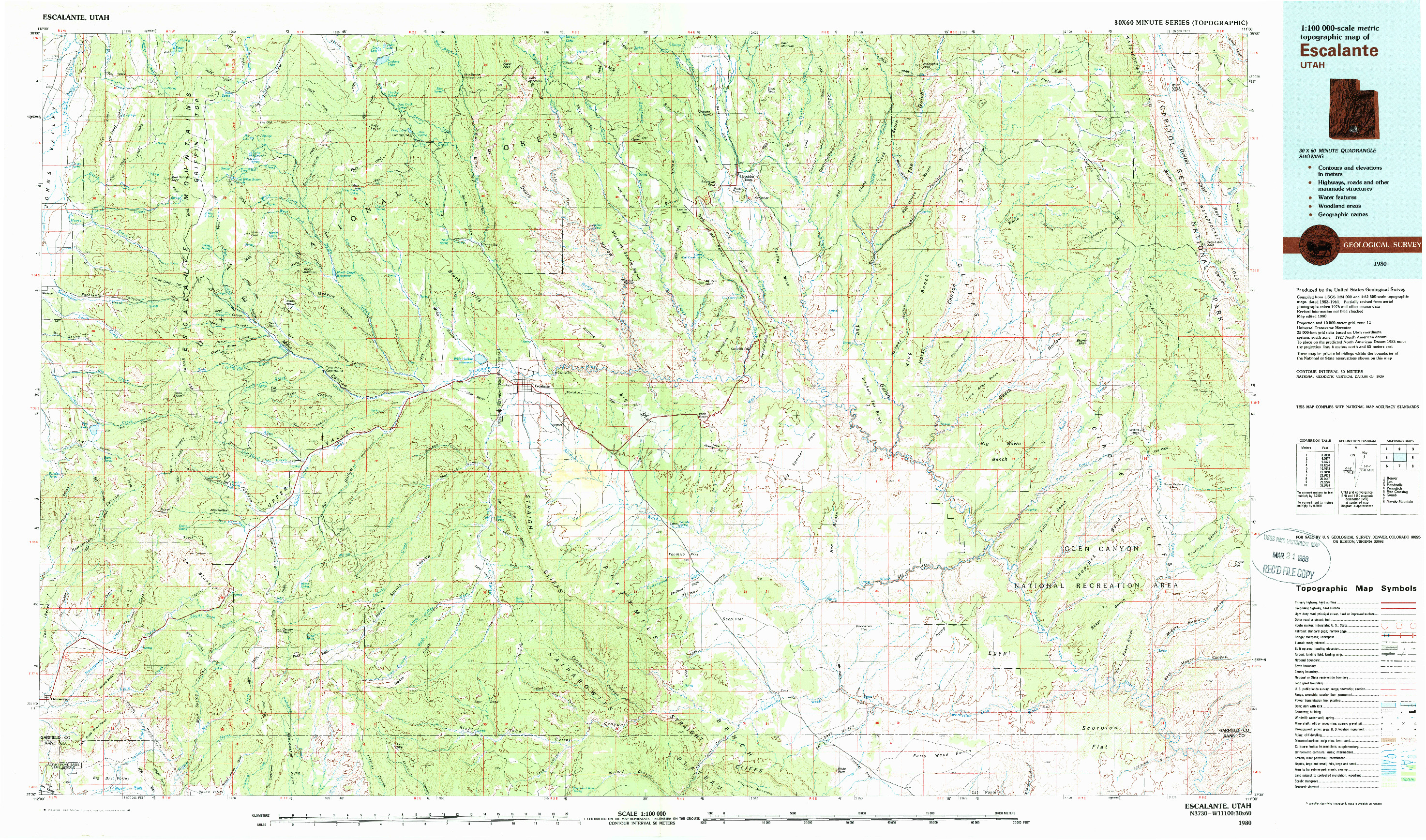 USGS 1:100000-SCALE QUADRANGLE FOR ESCALANTE, UT 1980