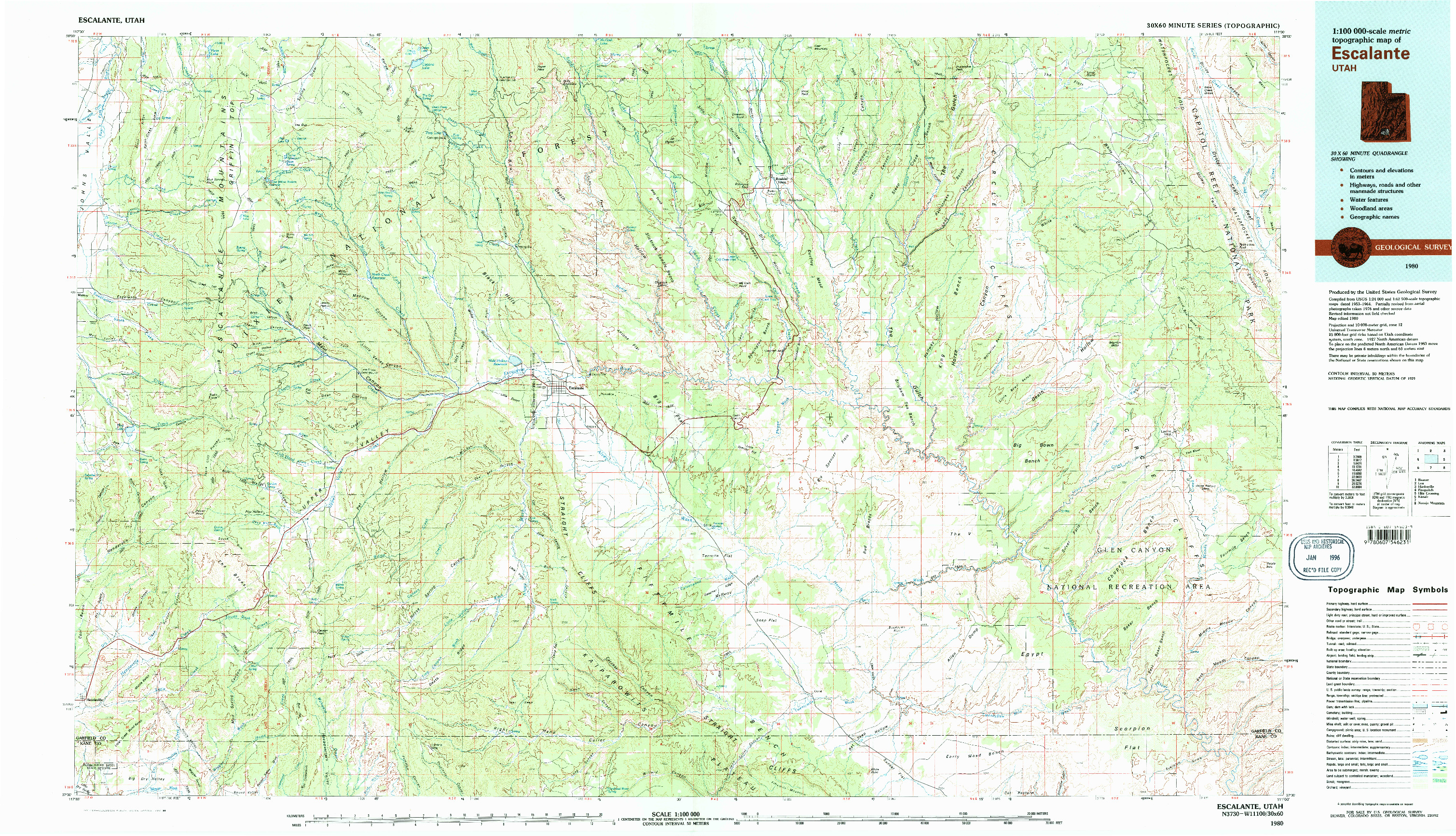 USGS 1:100000-SCALE QUADRANGLE FOR ESCALANTE, UT 1980