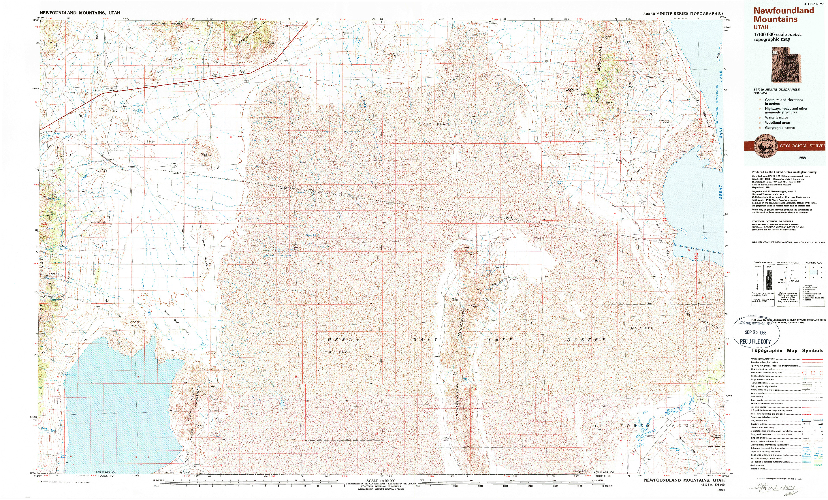 USGS 1:100000-SCALE QUADRANGLE FOR NEWFOUNDLAND MOUNTAINS, UT 1988