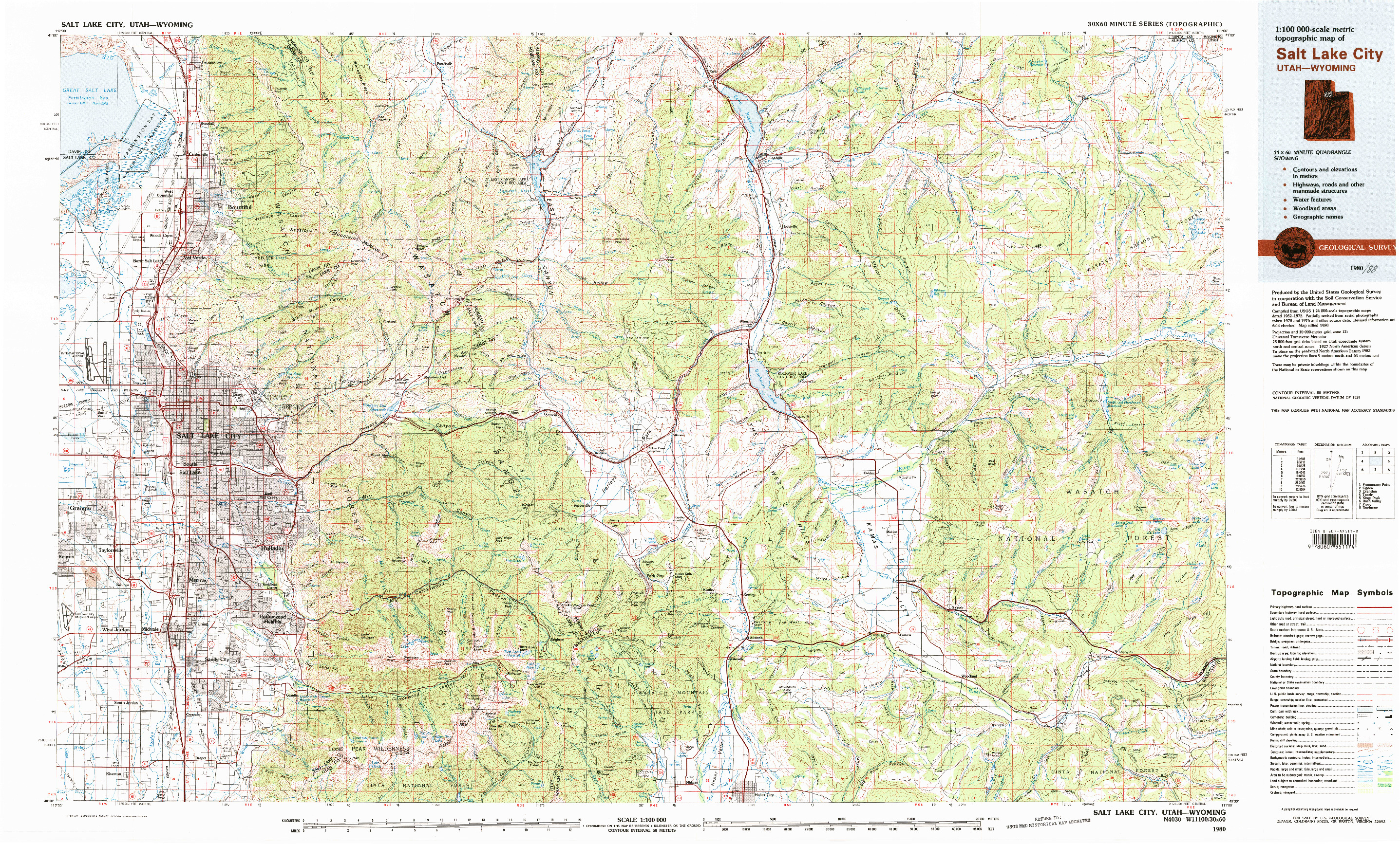 USGS 1:100000-SCALE QUADRANGLE FOR SALT LAKE CITY, UT 1980