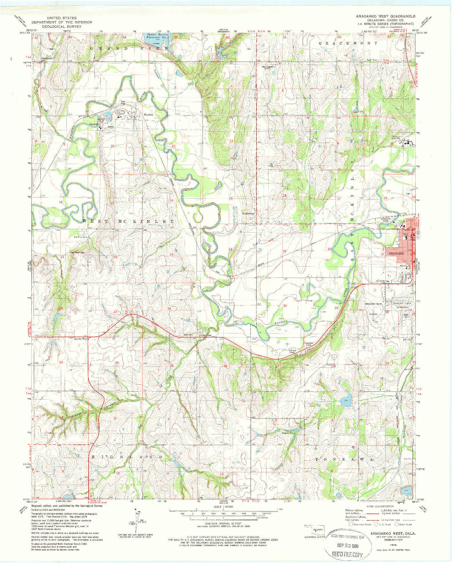 USGS 1:24000-SCALE QUADRANGLE FOR ANADARKO WEST, OK 1979