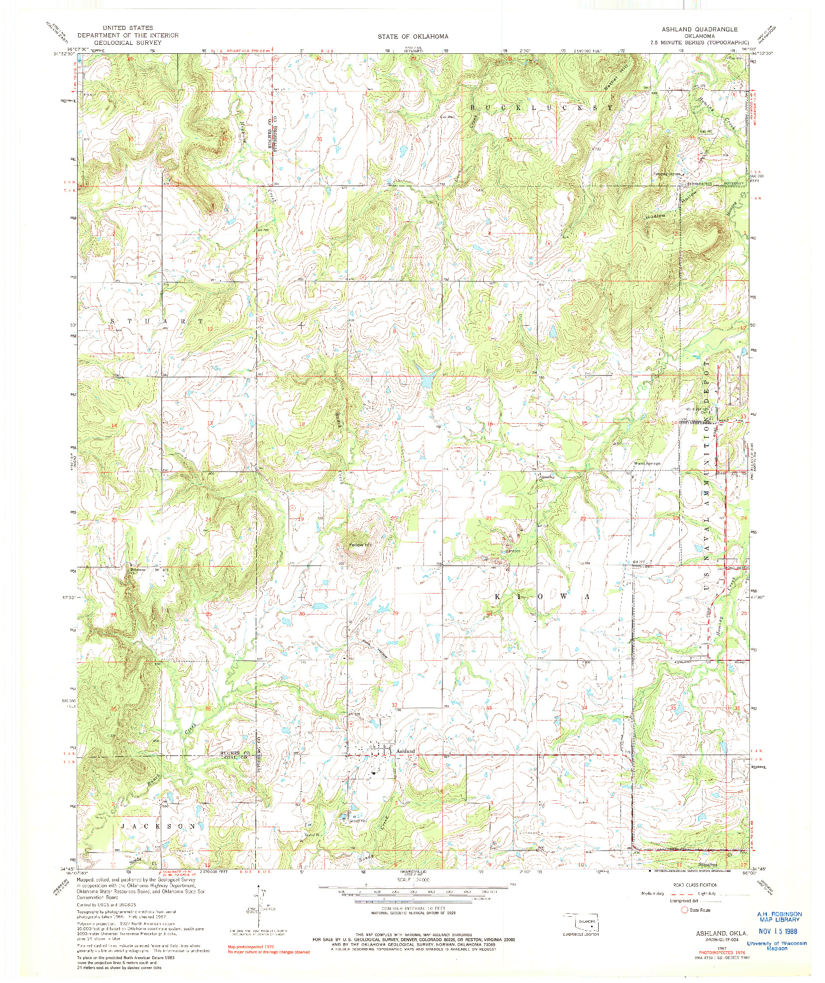 USGS 1:24000-SCALE QUADRANGLE FOR ASHLAND, OK 1967