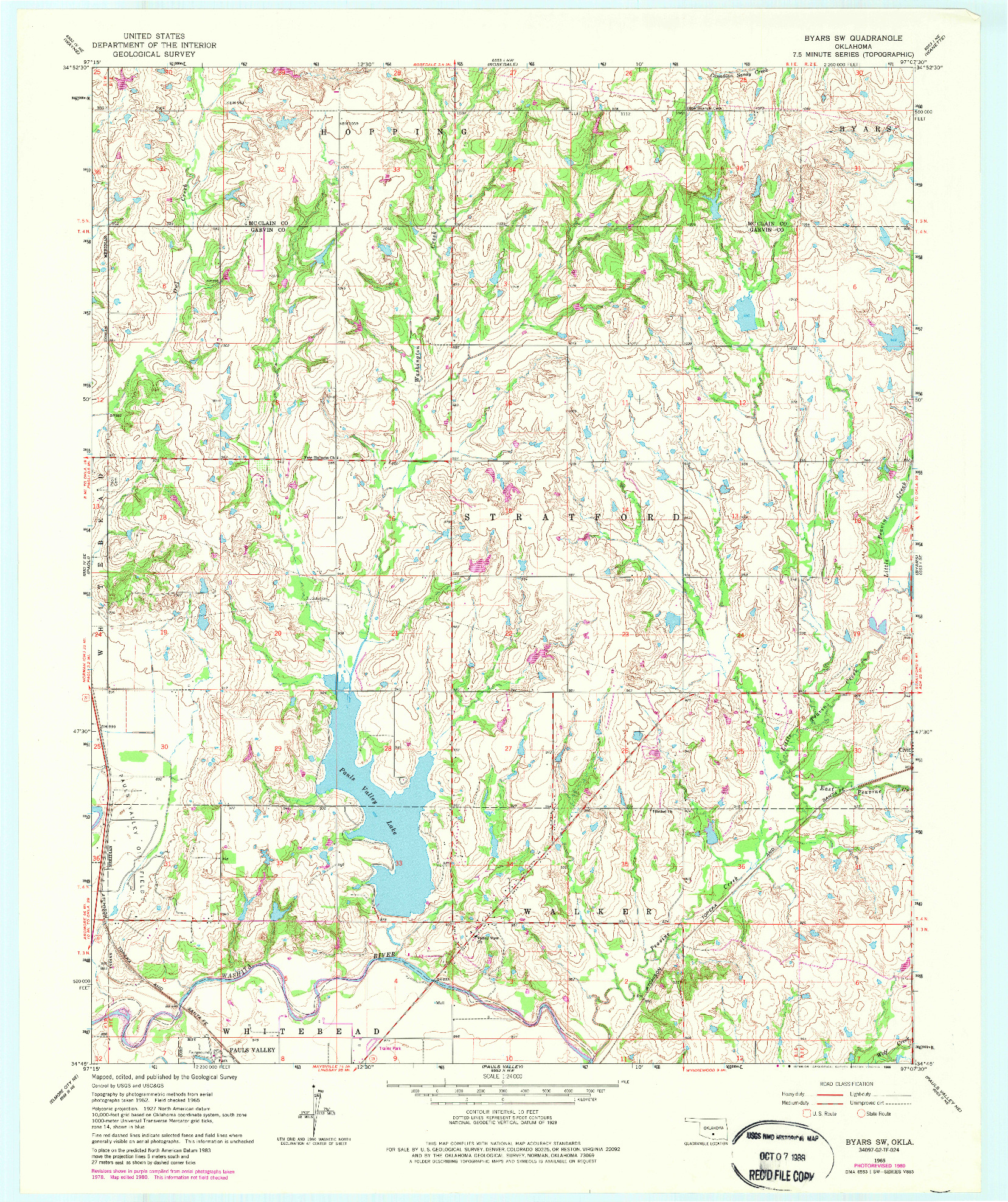 USGS 1:24000-SCALE QUADRANGLE FOR BYARS SW, OK 1965