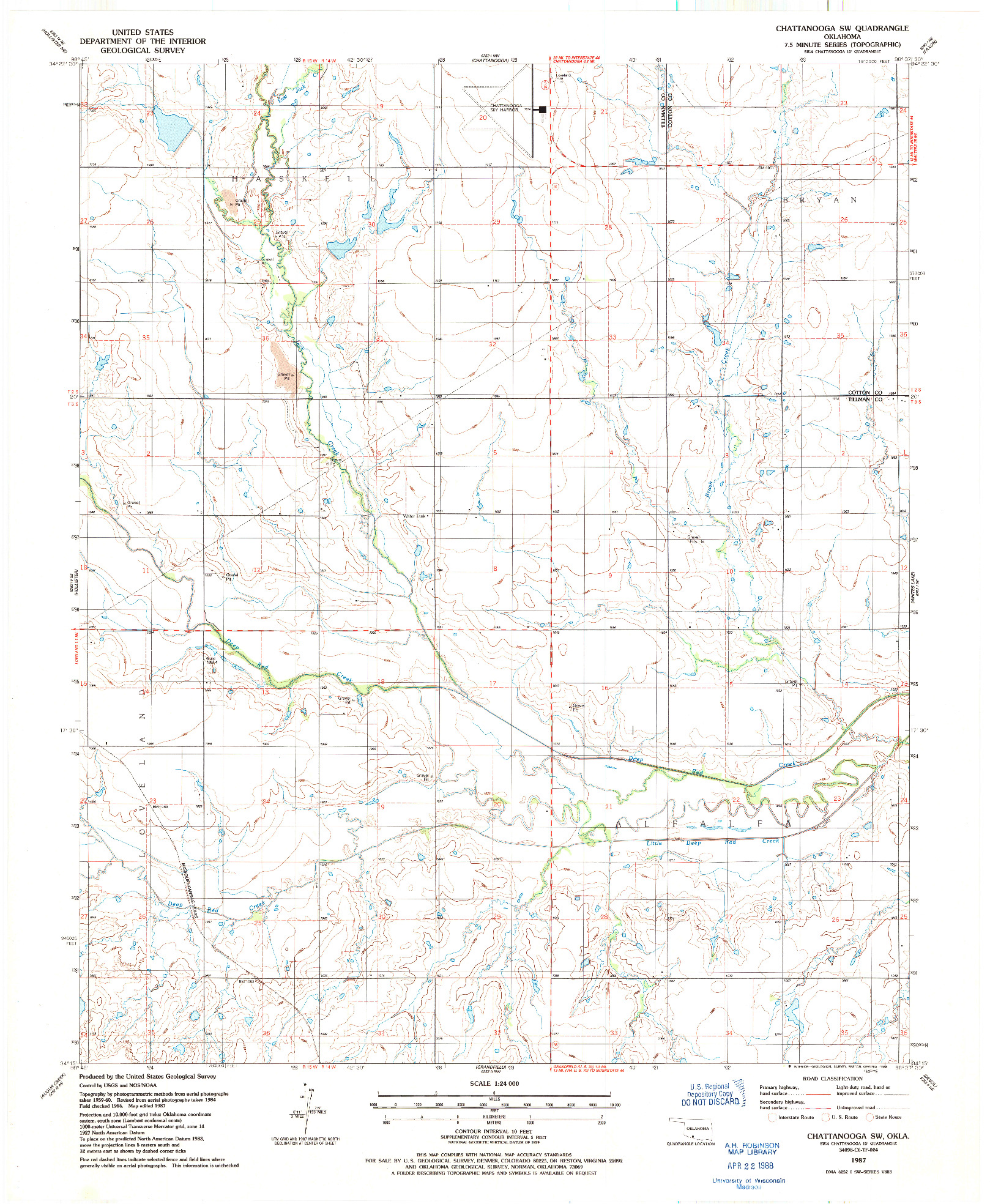 USGS 1:24000-SCALE QUADRANGLE FOR CHATTANOOGA SW, OK 1987