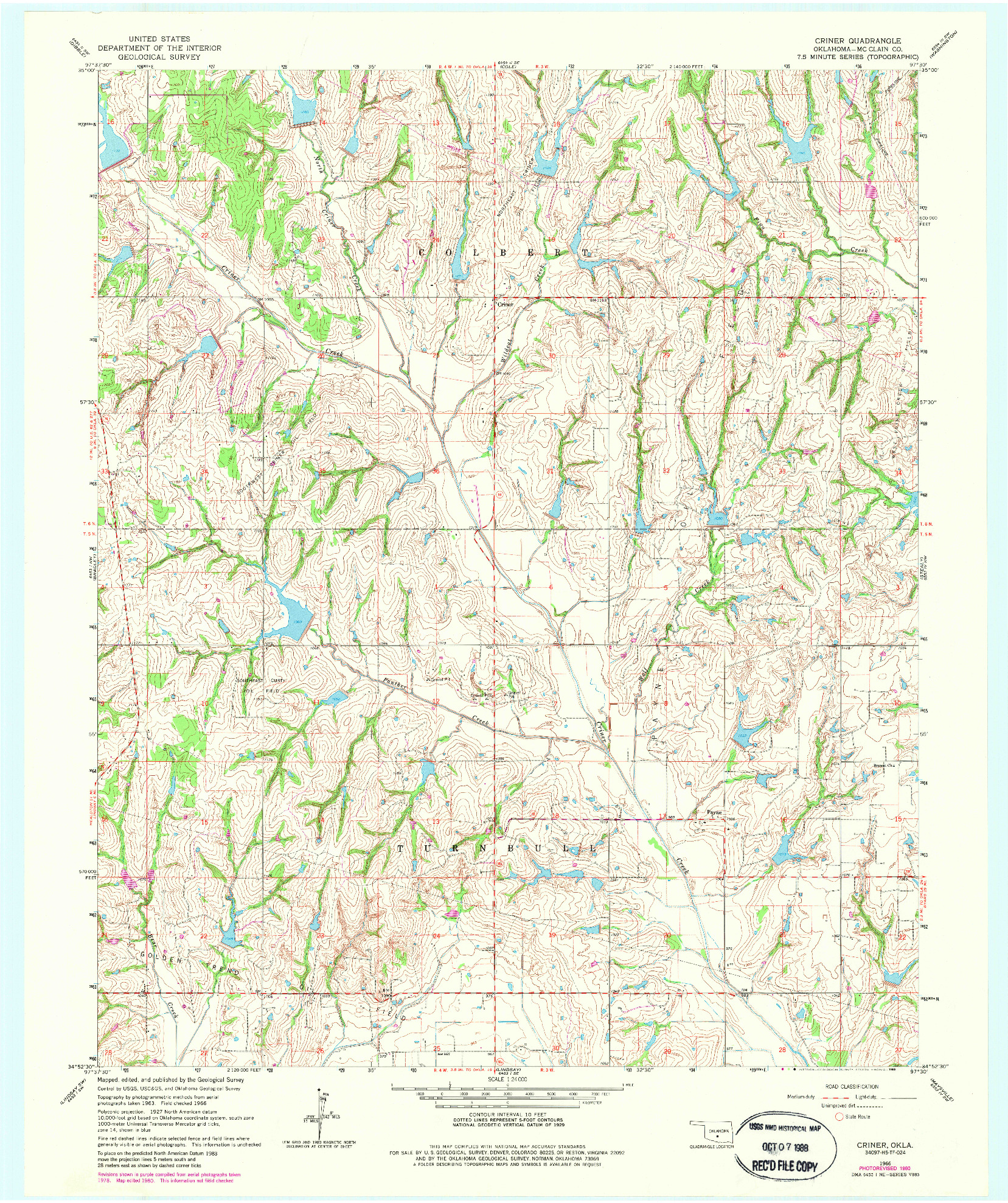USGS 1:24000-SCALE QUADRANGLE FOR CRINER, OK 1966