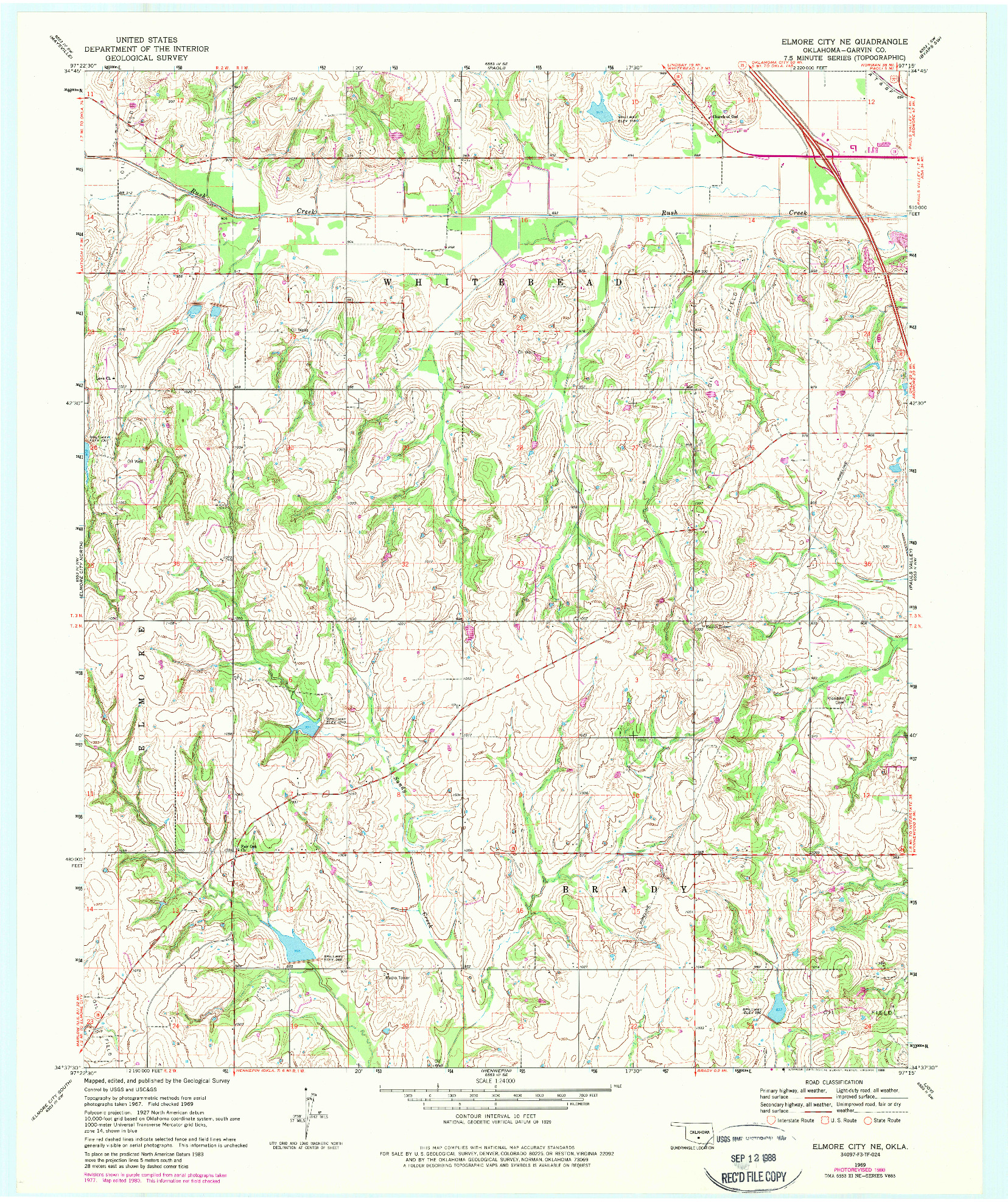 USGS 1:24000-SCALE QUADRANGLE FOR ELMORE CITY NE, OK 1969