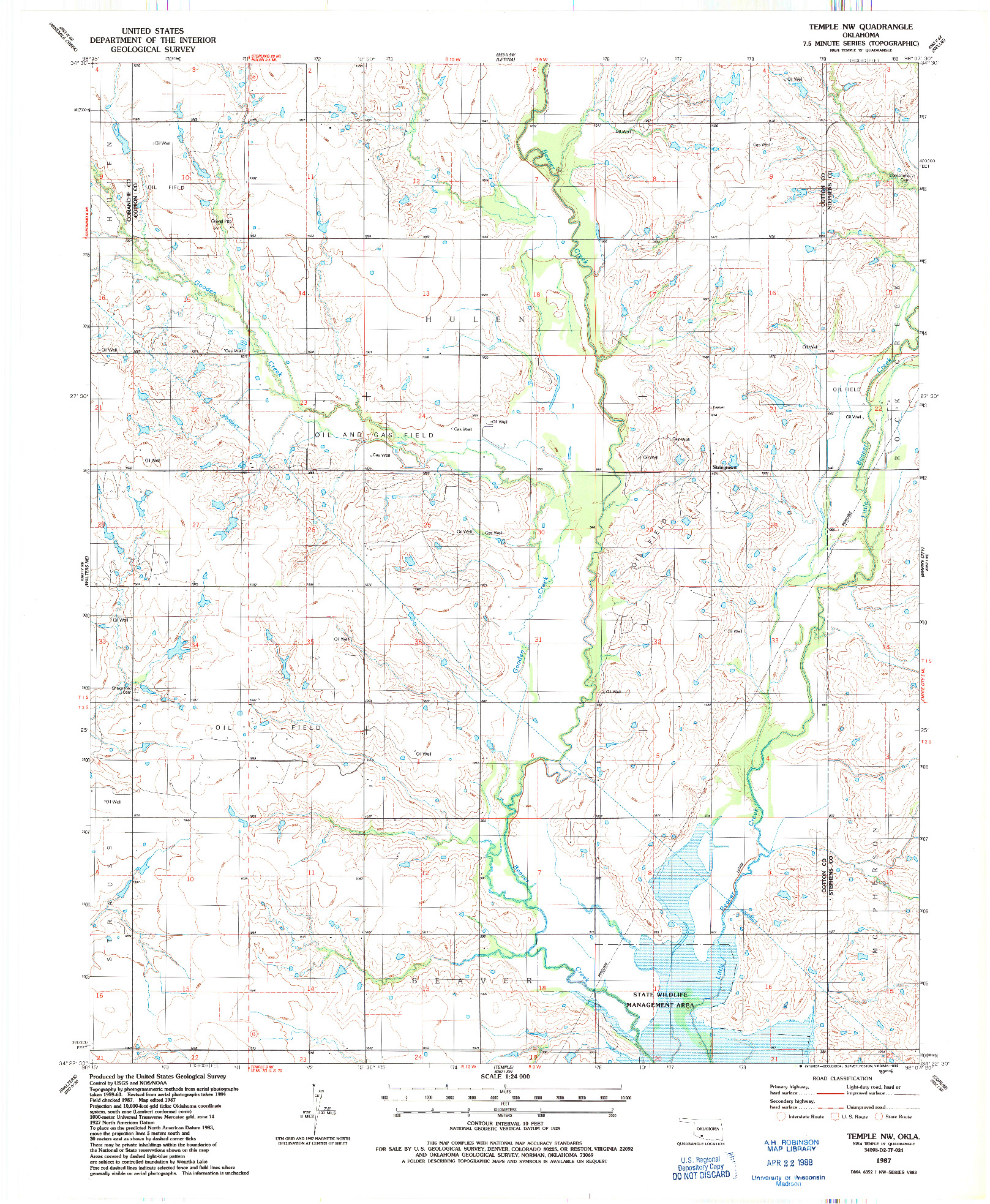 USGS 1:24000-SCALE QUADRANGLE FOR TEMPLE NW, OK 1987
