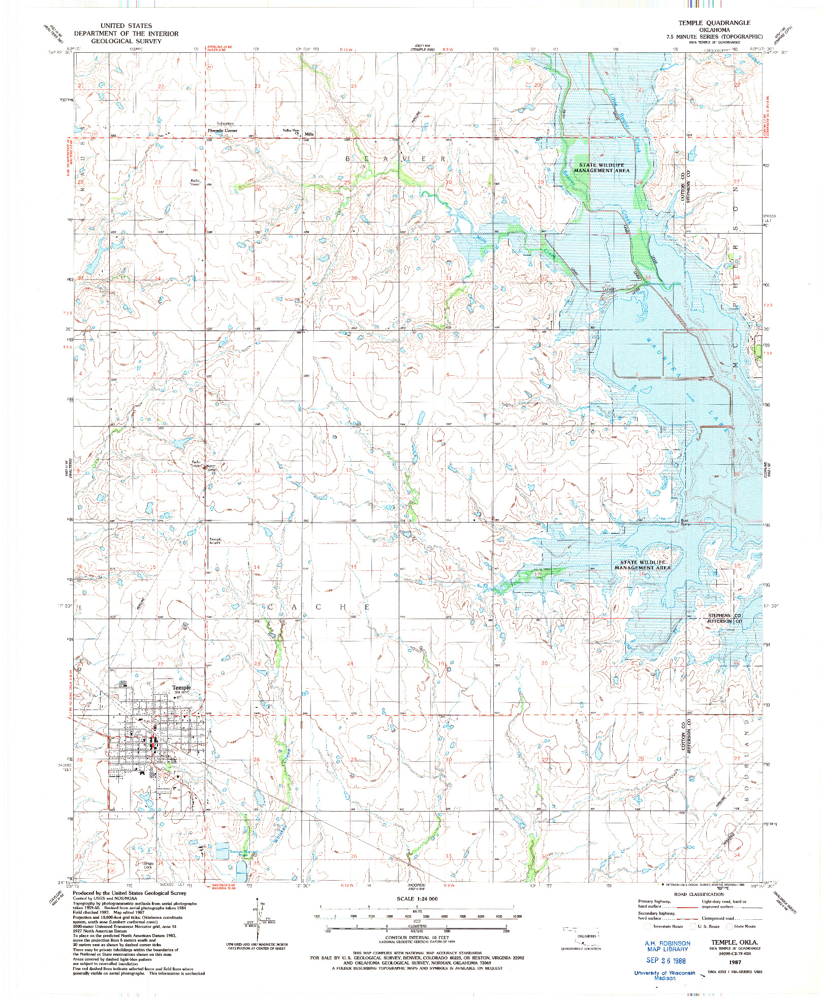 USGS 1:24000-SCALE QUADRANGLE FOR TEMPLE, OK 1987