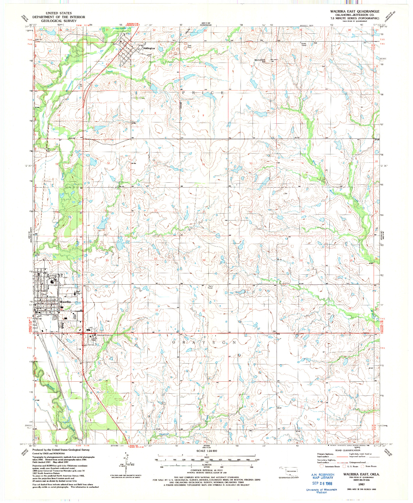 USGS 1:24000-SCALE QUADRANGLE FOR WAURIKA EAST, OK 1987