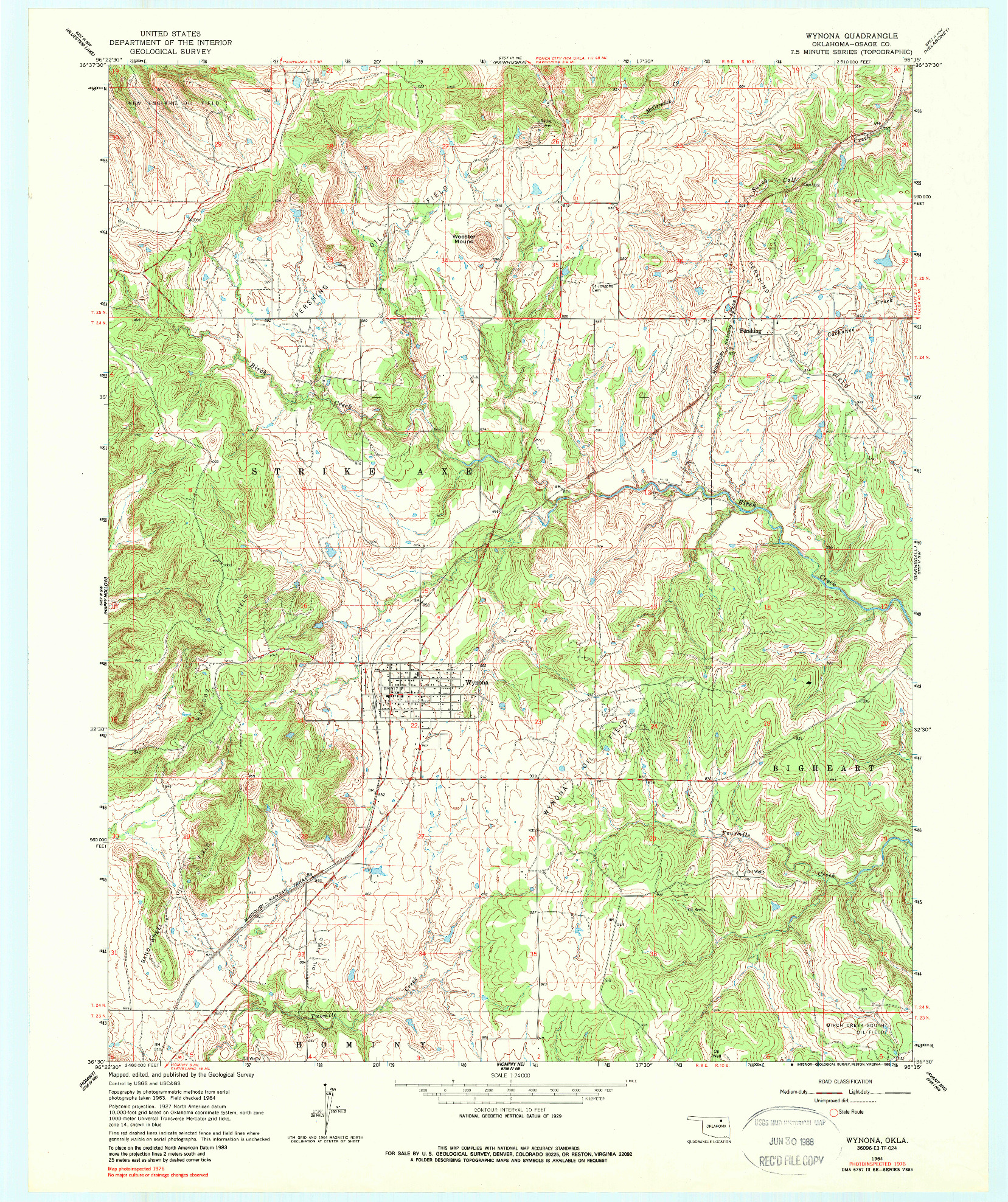 USGS 1:24000-SCALE QUADRANGLE FOR WYNONA, OK 1964