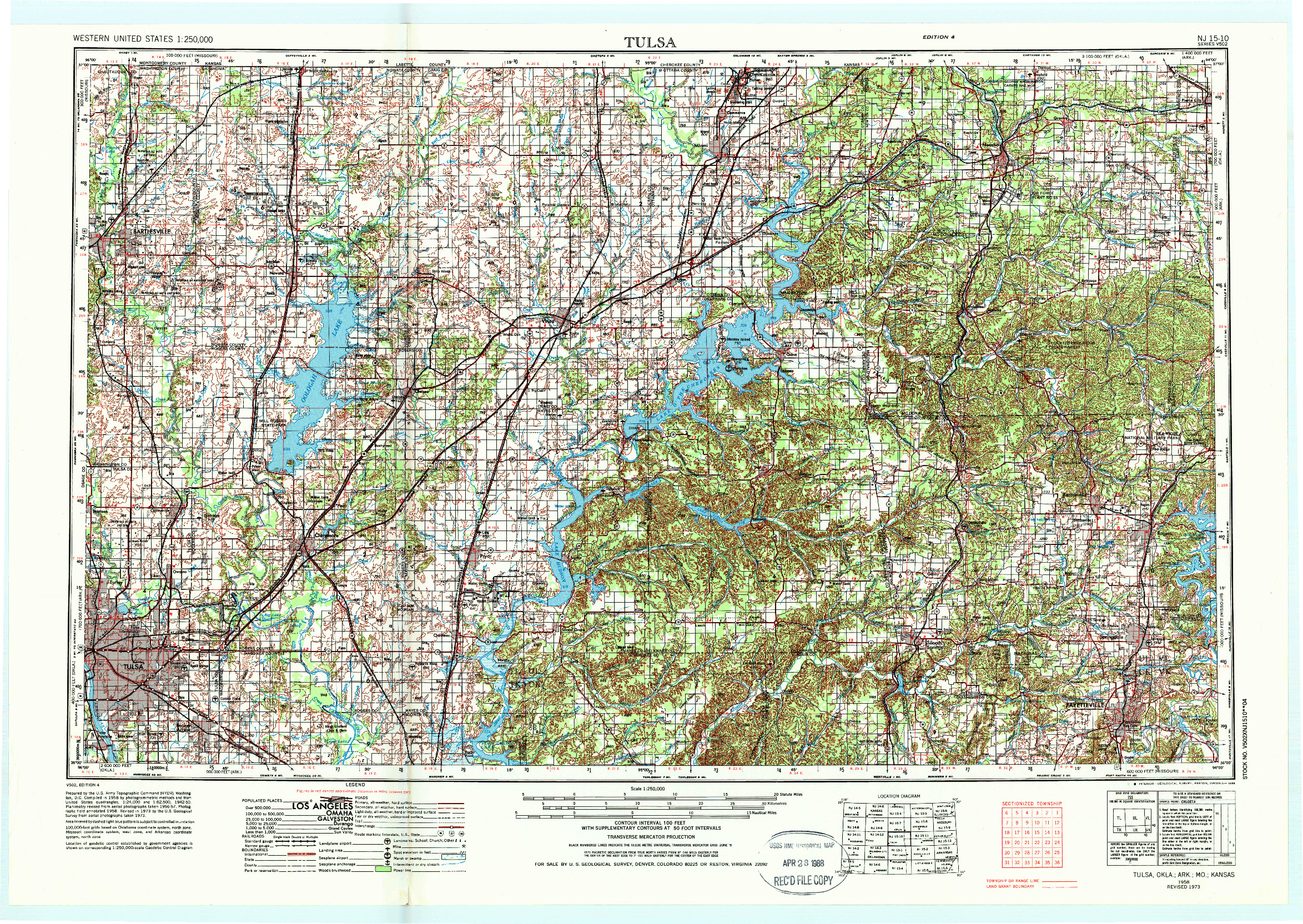 USGS 1:250000-SCALE QUADRANGLE FOR TULSA, OK 1958