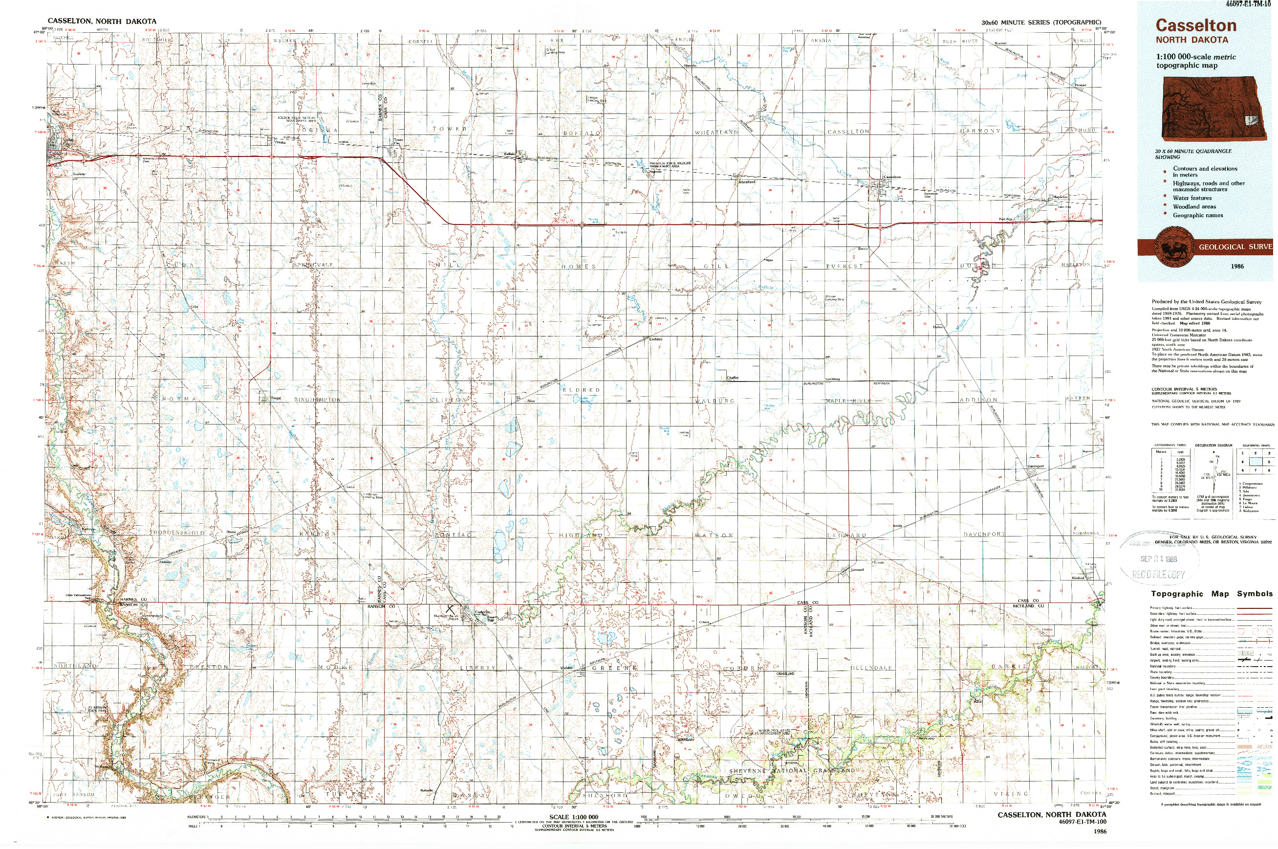 USGS 1:100000-SCALE QUADRANGLE FOR CASSELTON, ND 1986