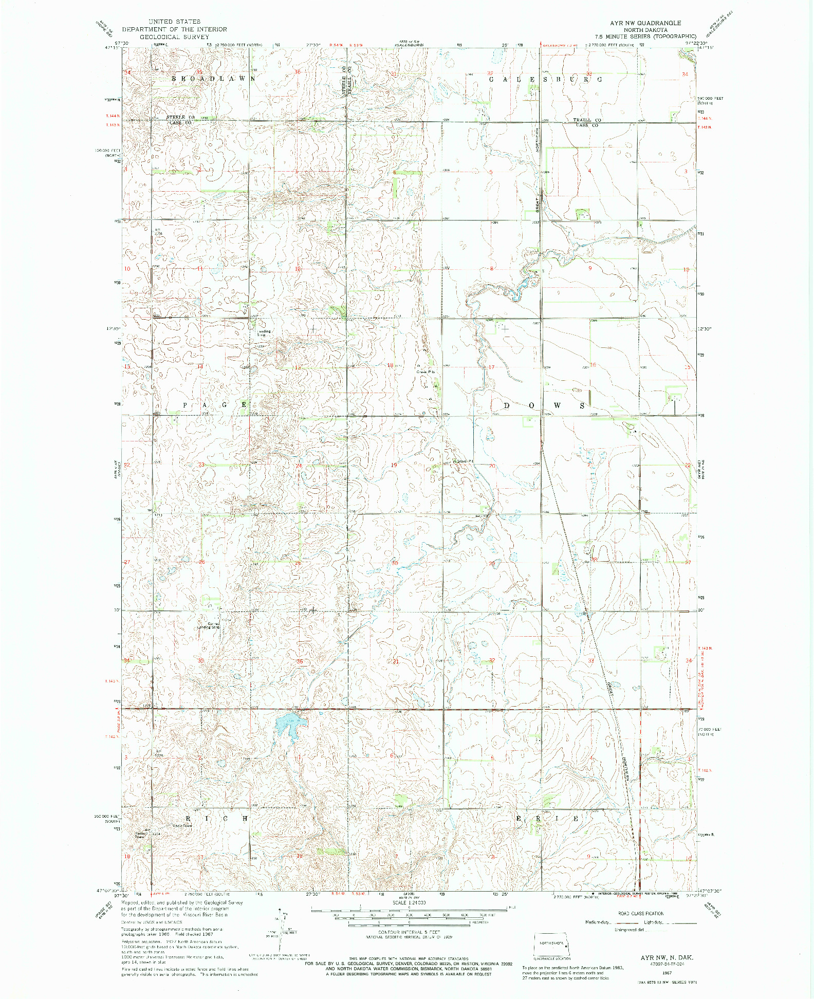 USGS 1:24000-SCALE QUADRANGLE FOR AYR NW, ND 1967