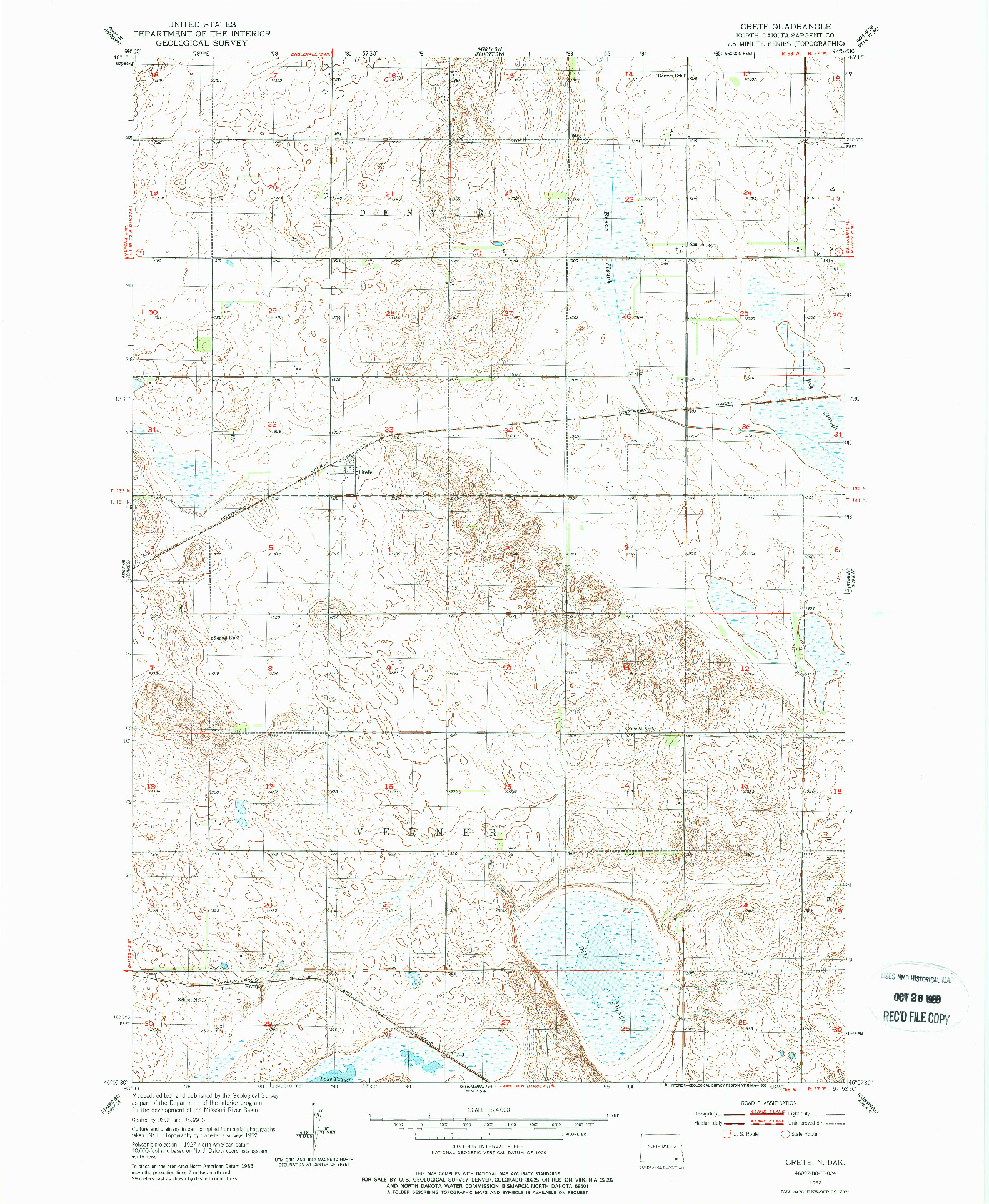 USGS 1:24000-SCALE QUADRANGLE FOR CRETE, ND 1952