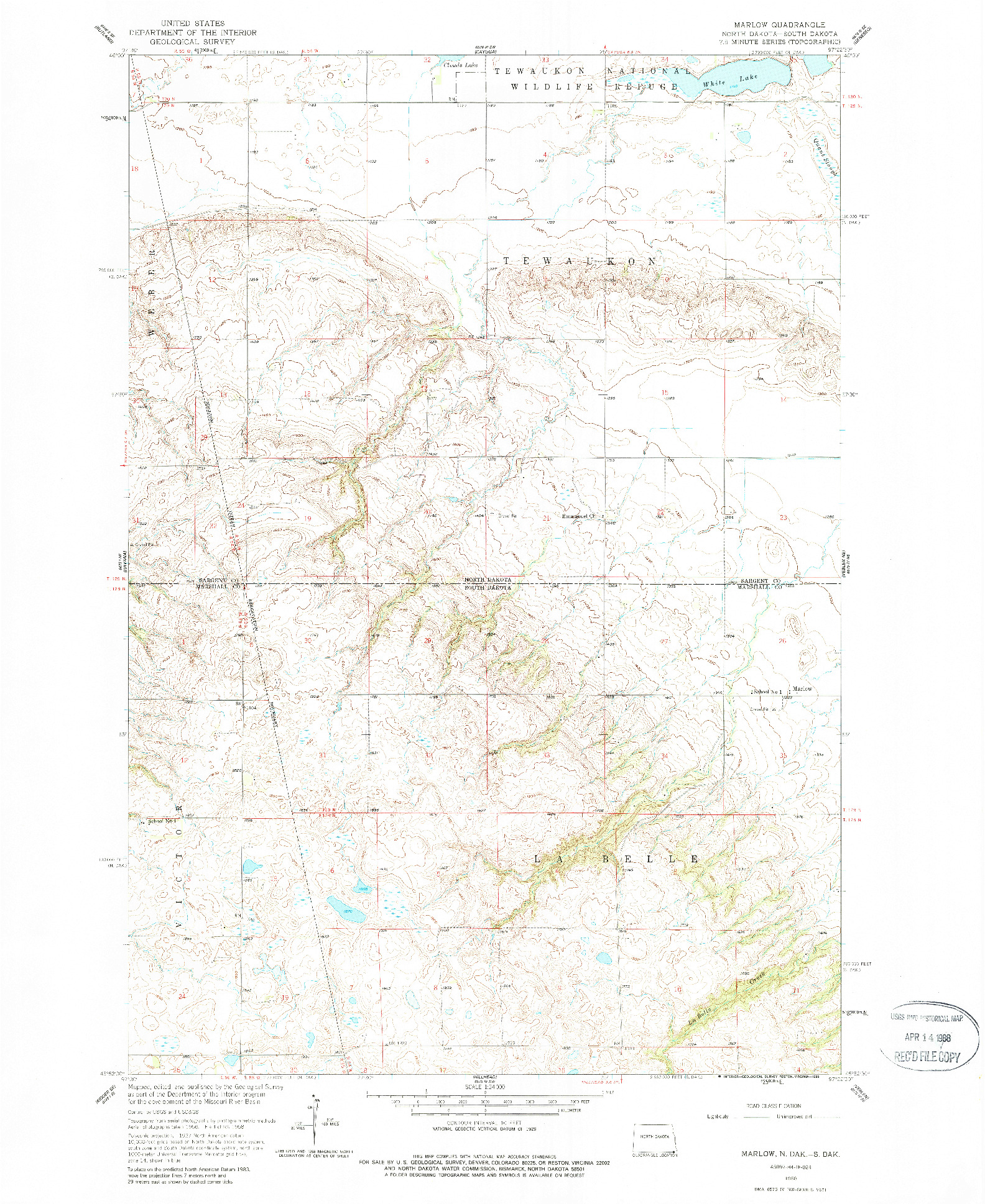 USGS 1:24000-SCALE QUADRANGLE FOR MARLOW, ND 1958